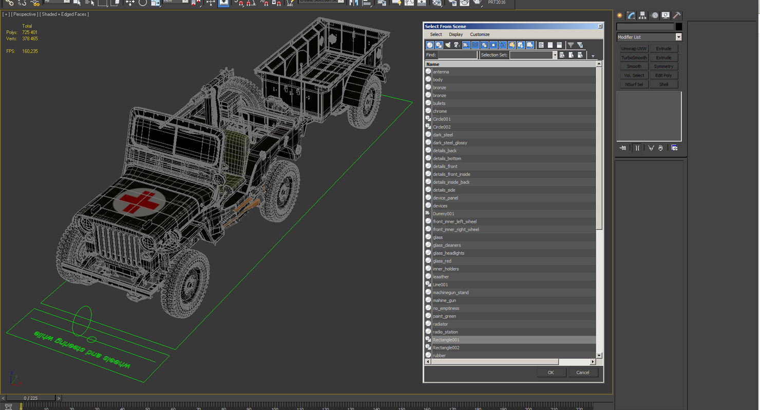 Willys Jeep MB 44 with Trailer Ambulance Rigged 3D