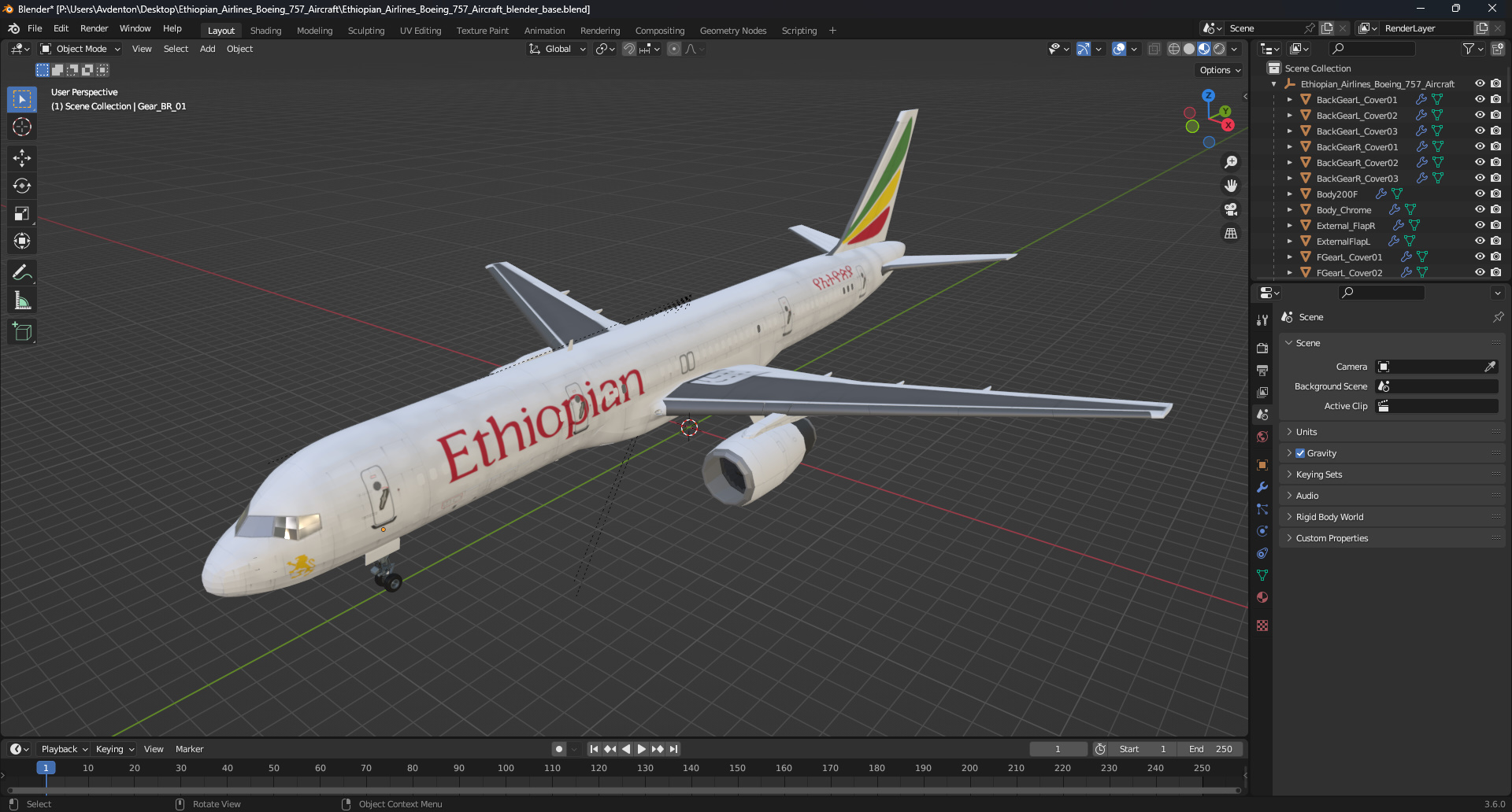 3D Ethiopian Airlines Boeing 757 Aircraft model