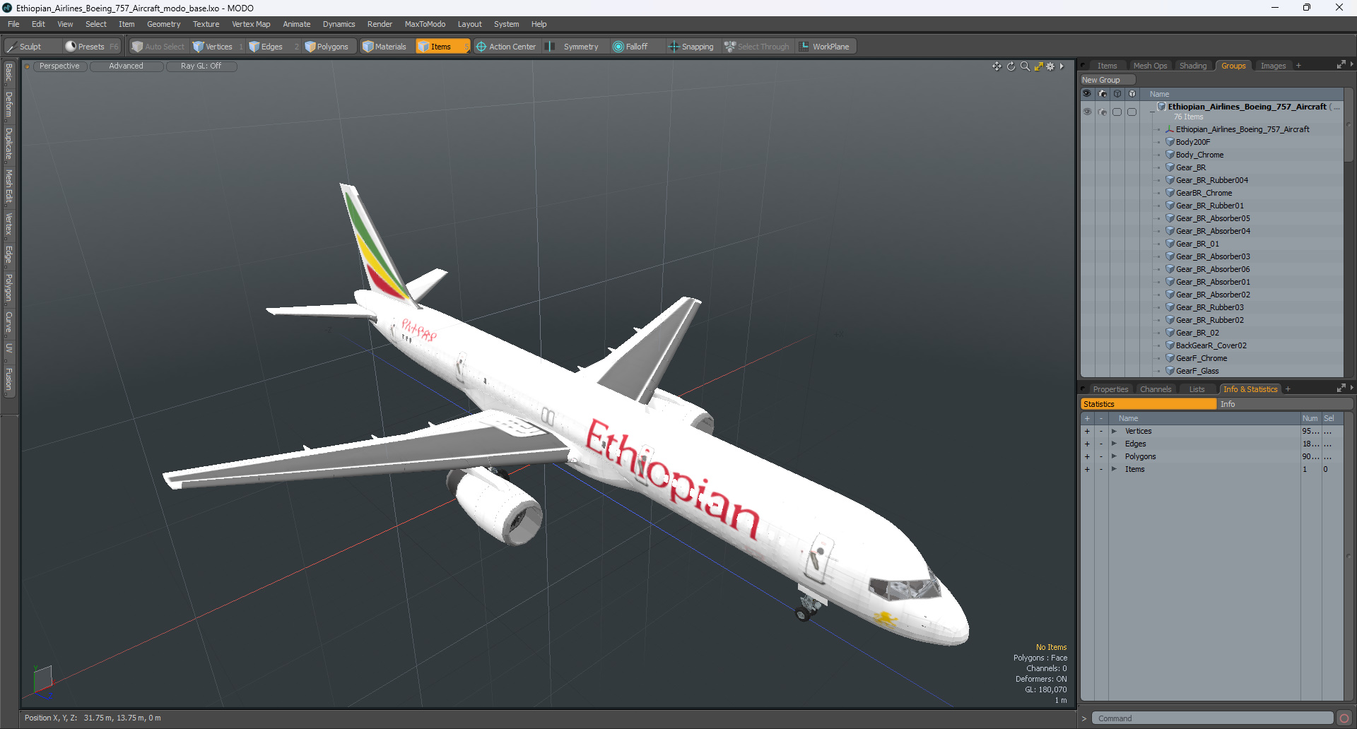 3D Ethiopian Airlines Boeing 757 Aircraft model