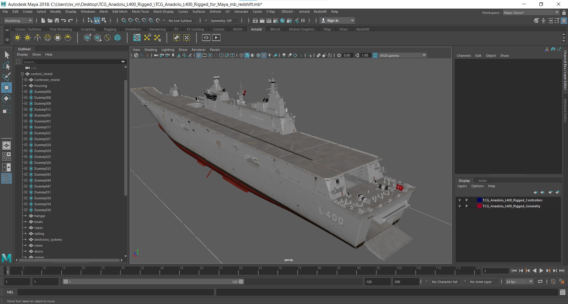 TCG Anadolu L400 Rigged for Maya 3D