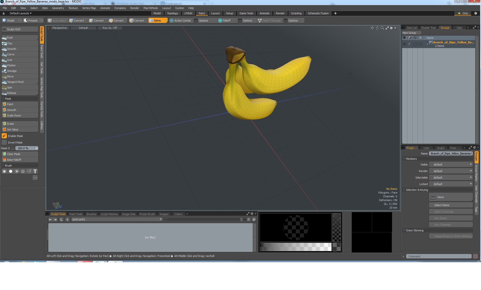 Branch of Ripe Yellow Bananas 3D model