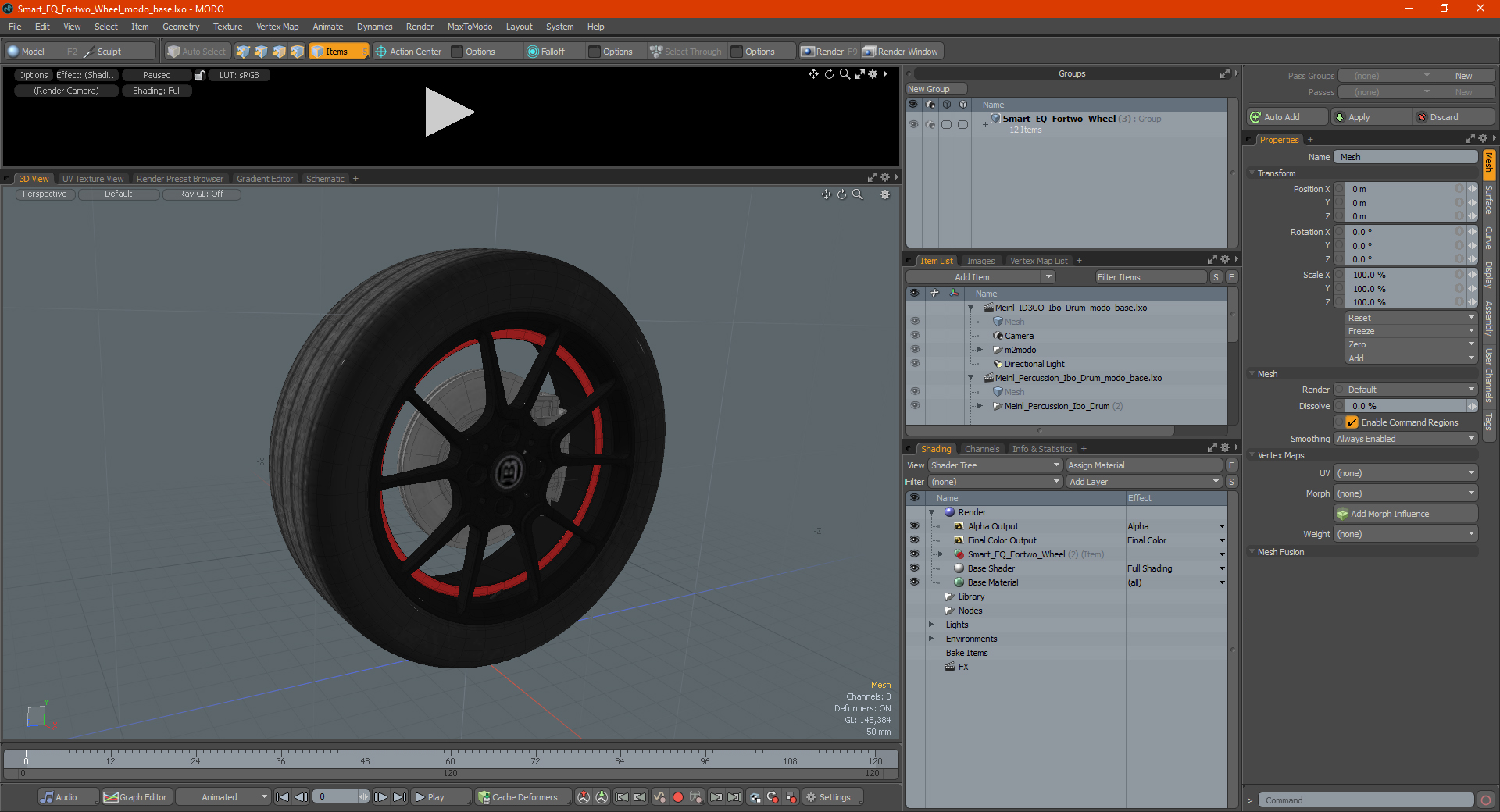 3D Smart EQ Fortwo Wheel