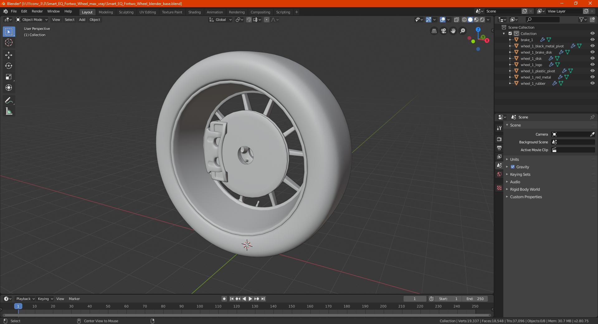 3D Smart EQ Fortwo Wheel