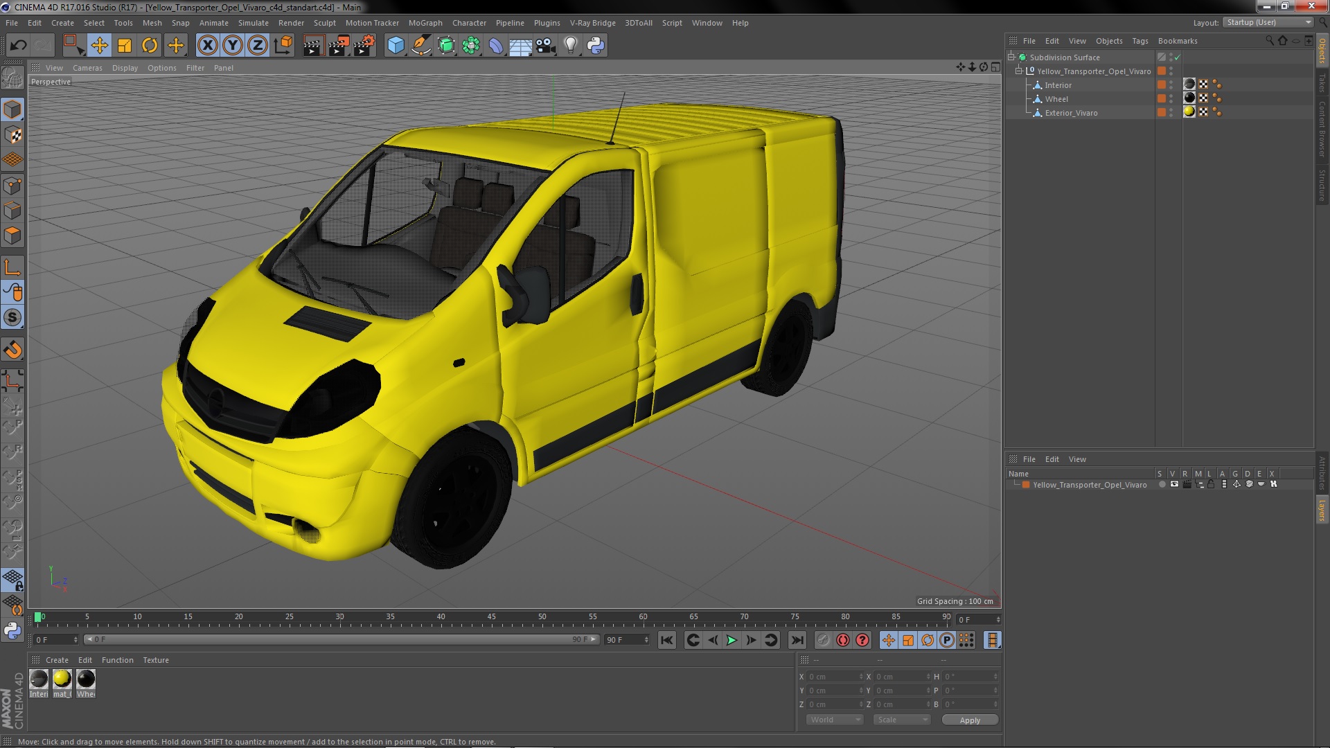 3D model Yellow Transporter Opel Vivaro