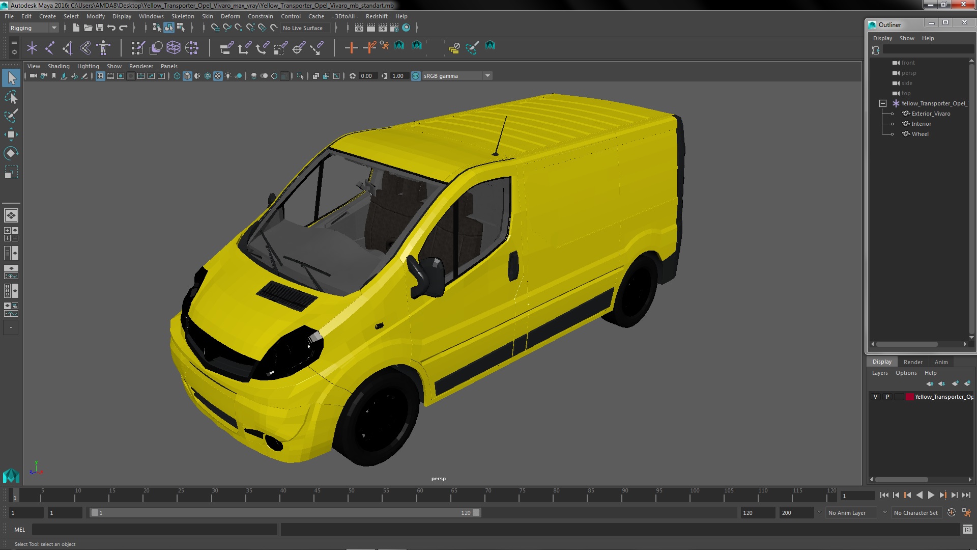 3D model Yellow Transporter Opel Vivaro