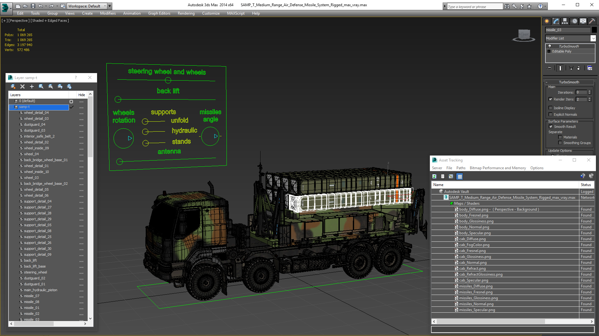 3D SAMP-T Medium Range Air Defense Missile System Rigged model