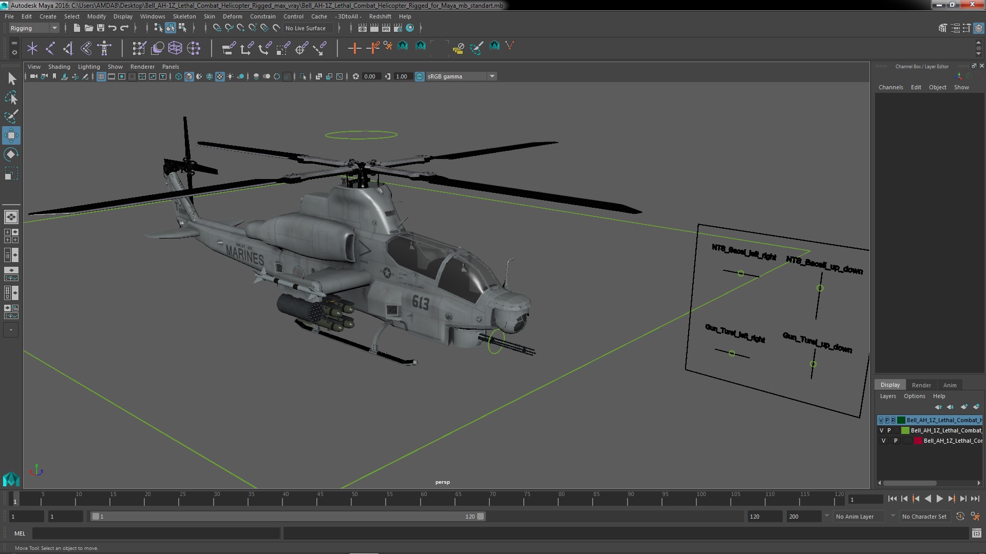 3D Bell AH-1Z Lethal Combat Helicopter Rigged for Maya