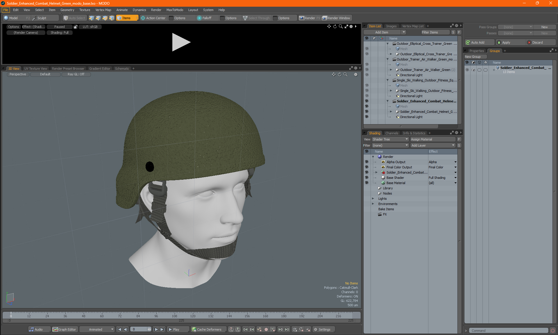 3D Soldier Enhanced Combat Helmet Green