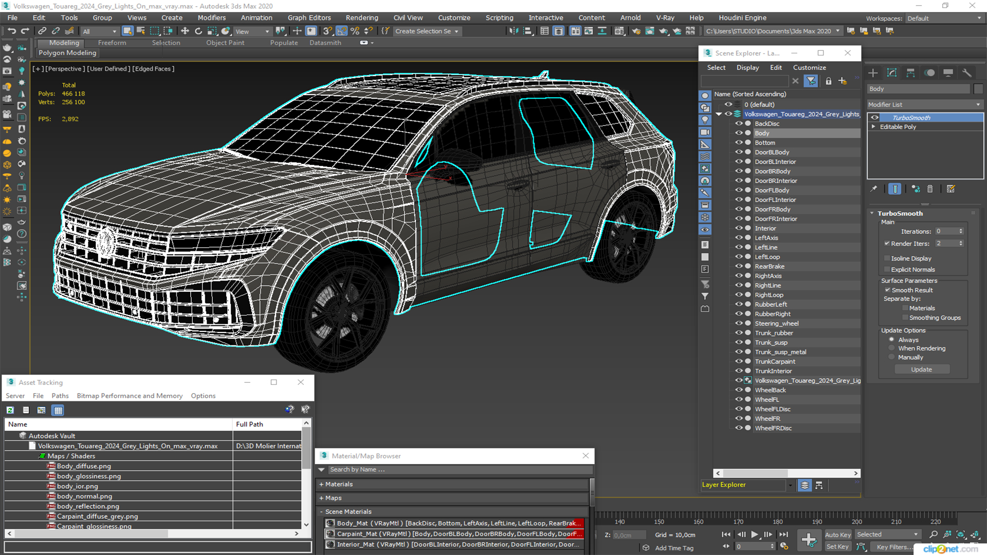 3D Volkswagen Touareg 2024 Grey Lights On model