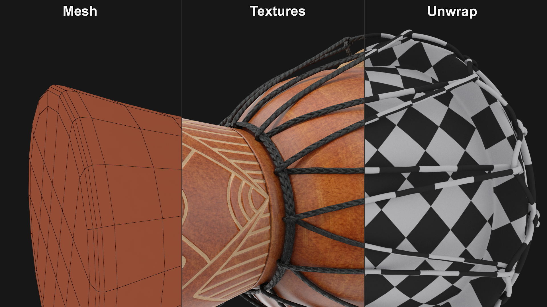 3D African Drum with Folk Motif model