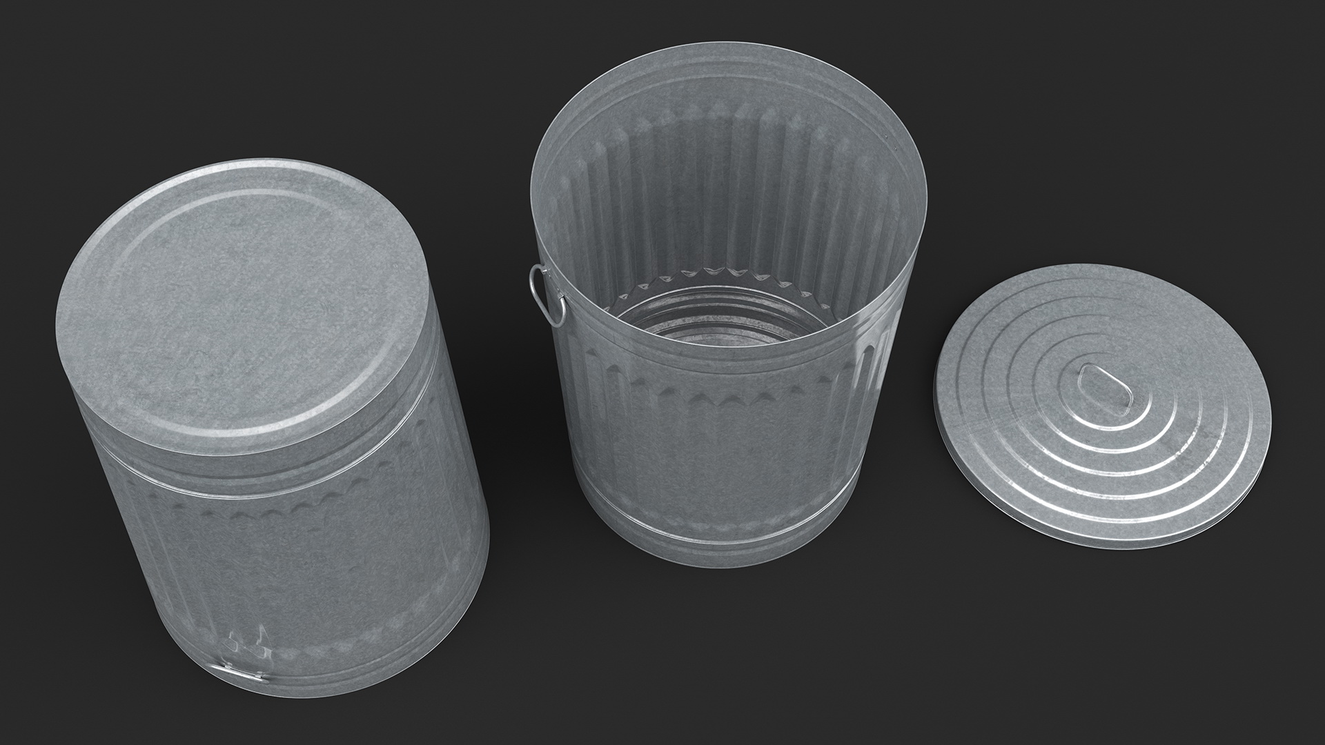 3D Galvanized Steel Trash Can