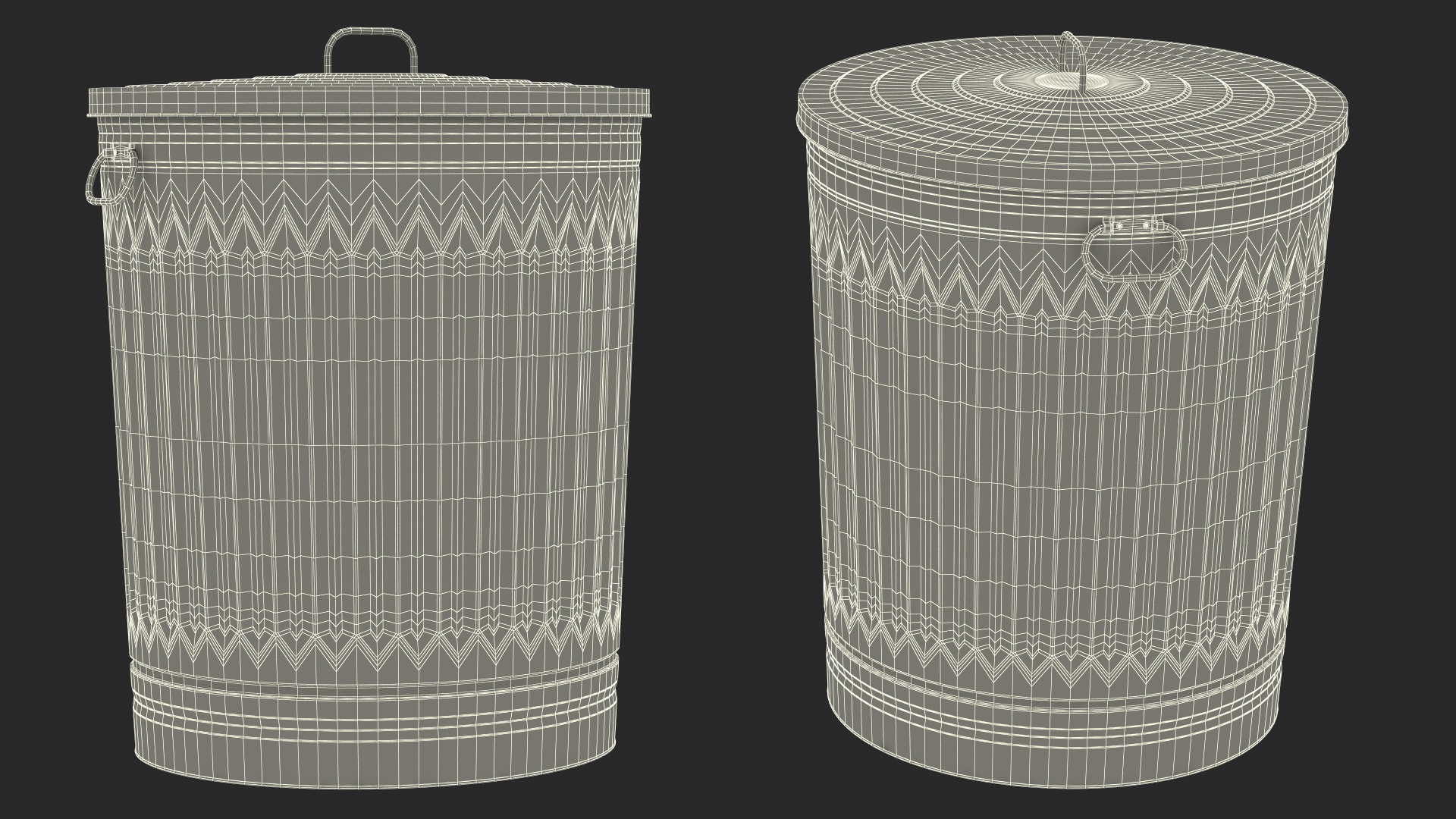 3D Galvanized Steel Trash Can