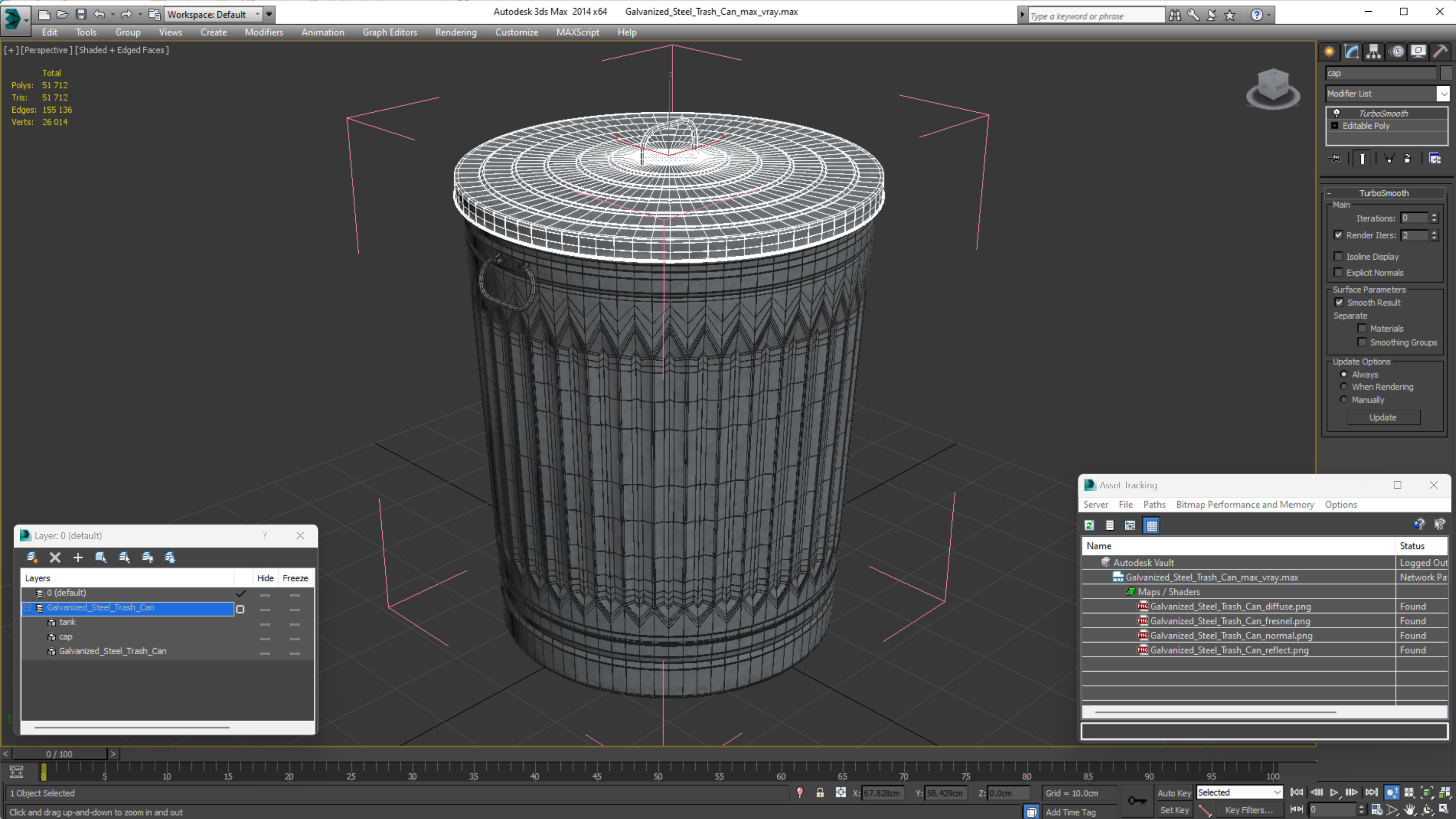 3D Galvanized Steel Trash Can