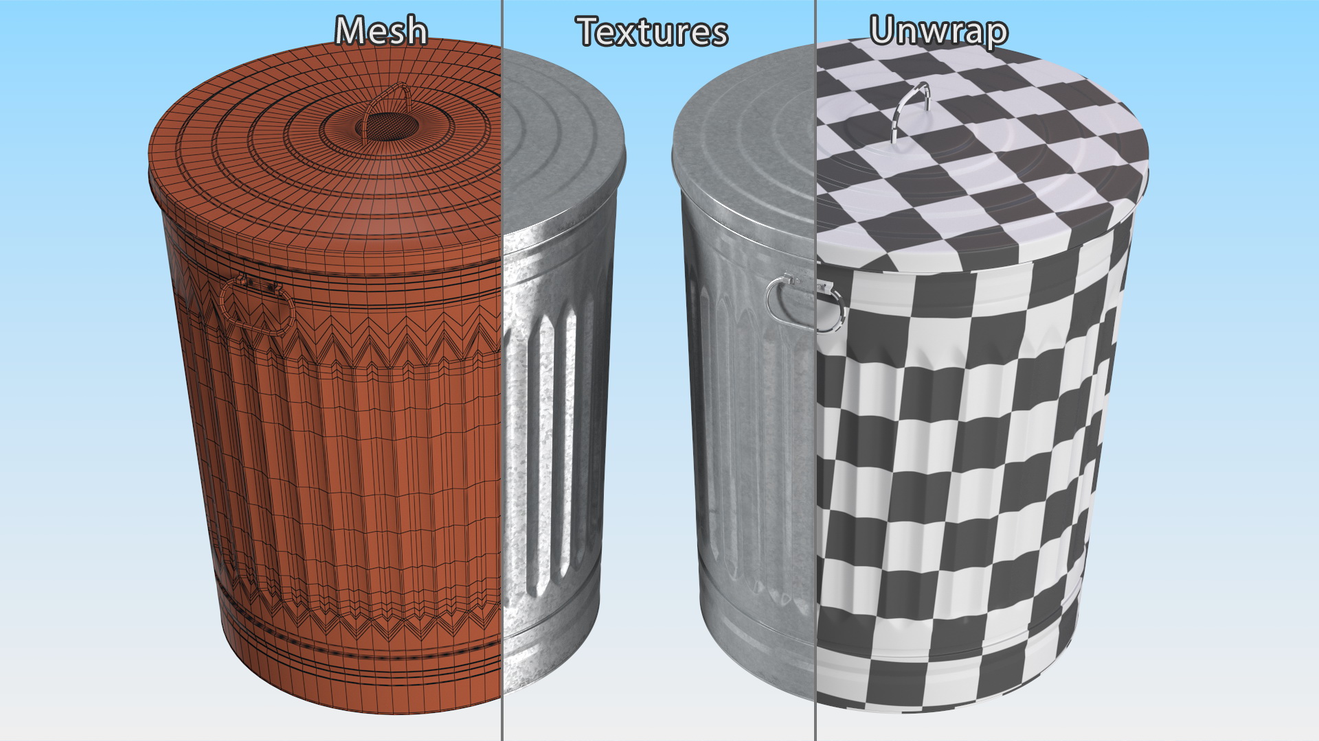 3D Galvanized Steel Trash Can