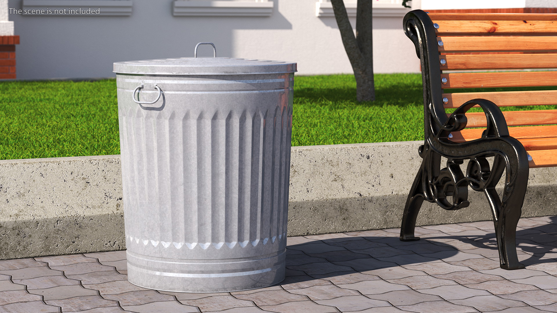 3D Galvanized Steel Trash Can