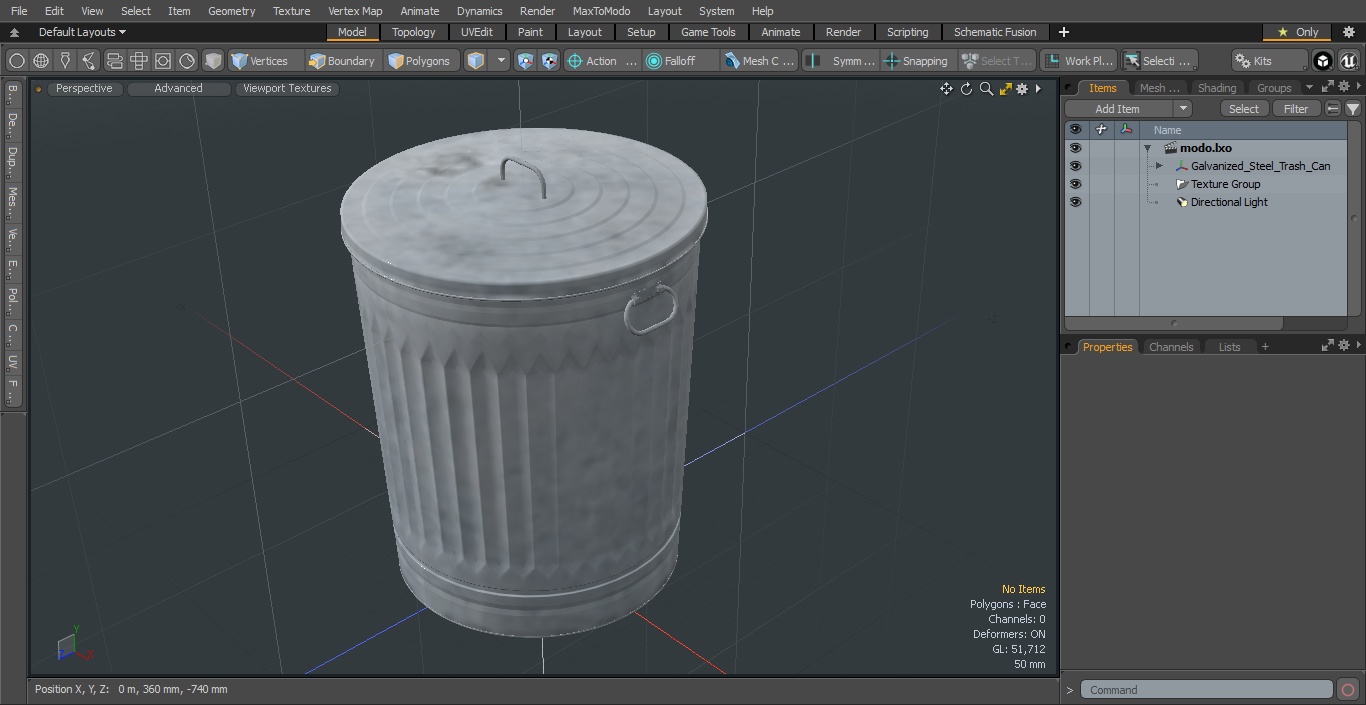 3D Galvanized Steel Trash Can