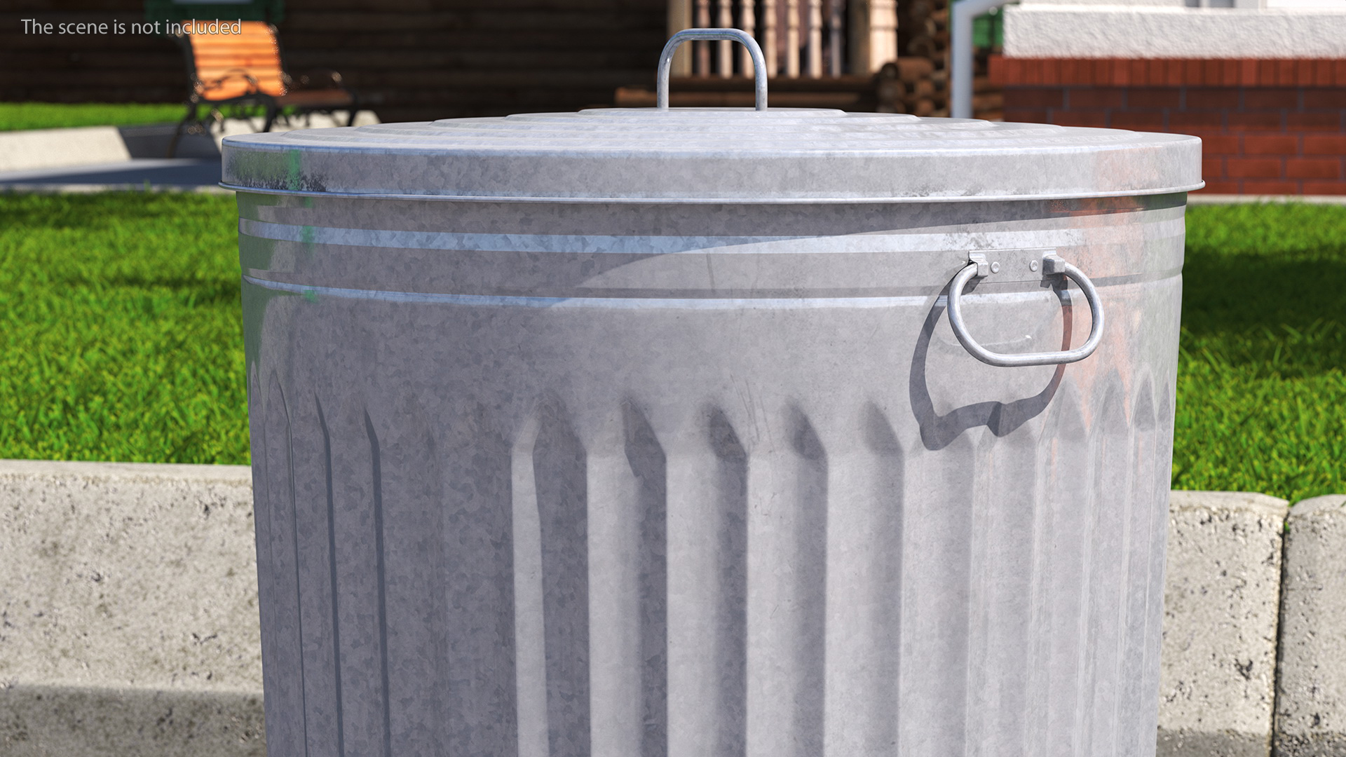 3D Galvanized Steel Trash Can