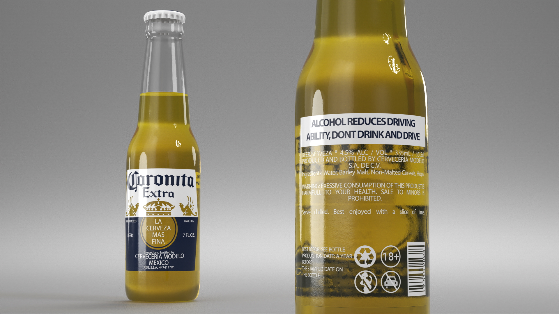 3D Coronita Beer Glass Bottle 07oz