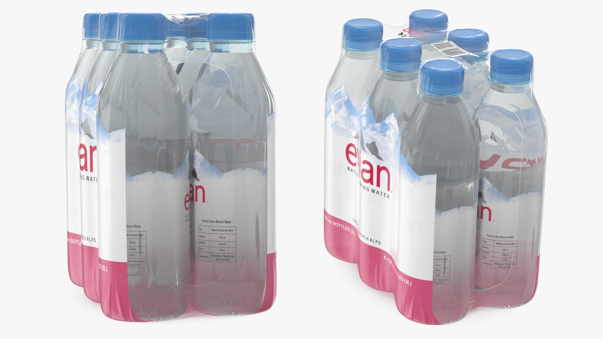 Evian Mineral Water 500ml 6 Bottle Pack 3D model