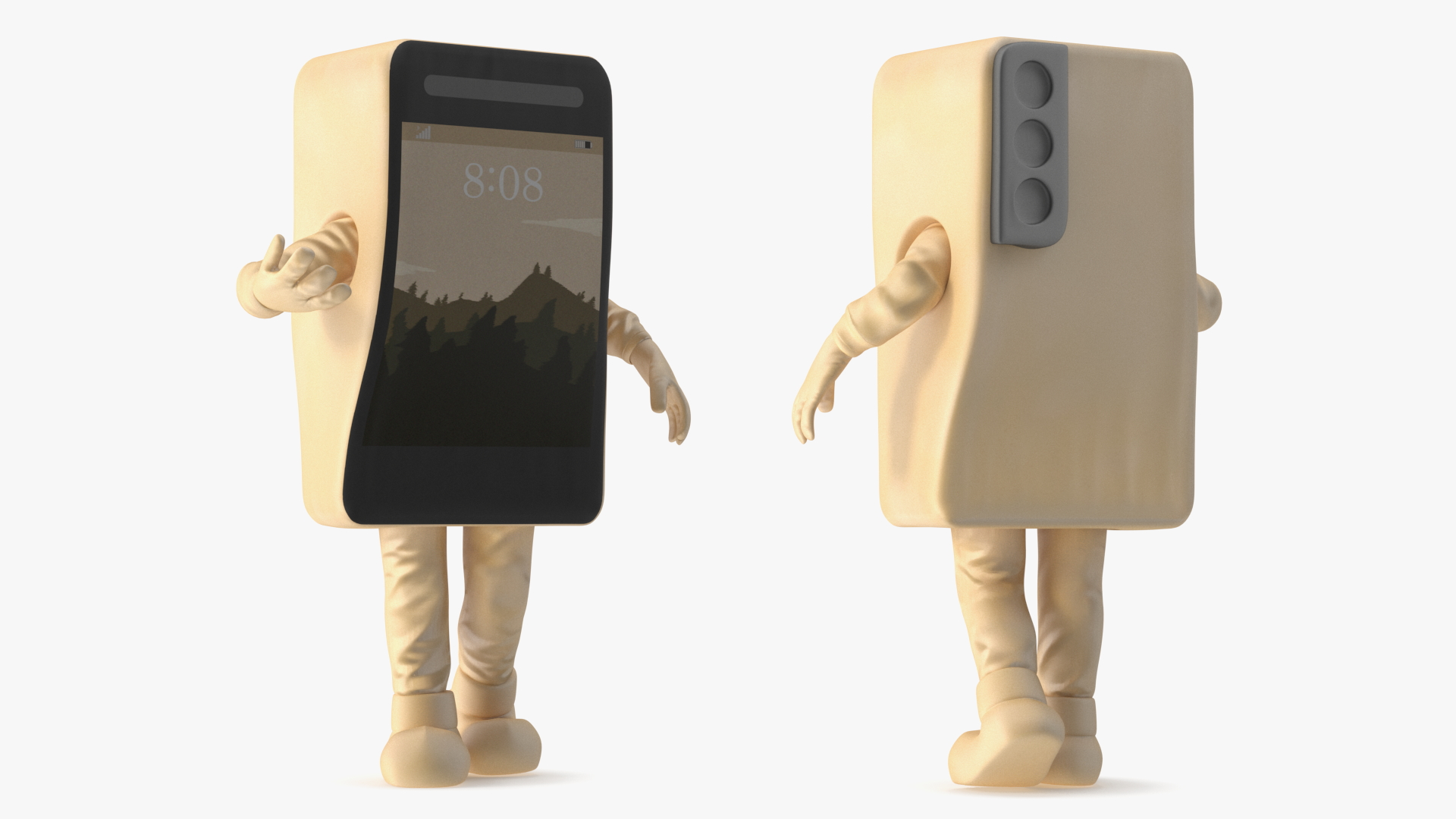 3D model Cell Phone Mascot Costume Golden Walking