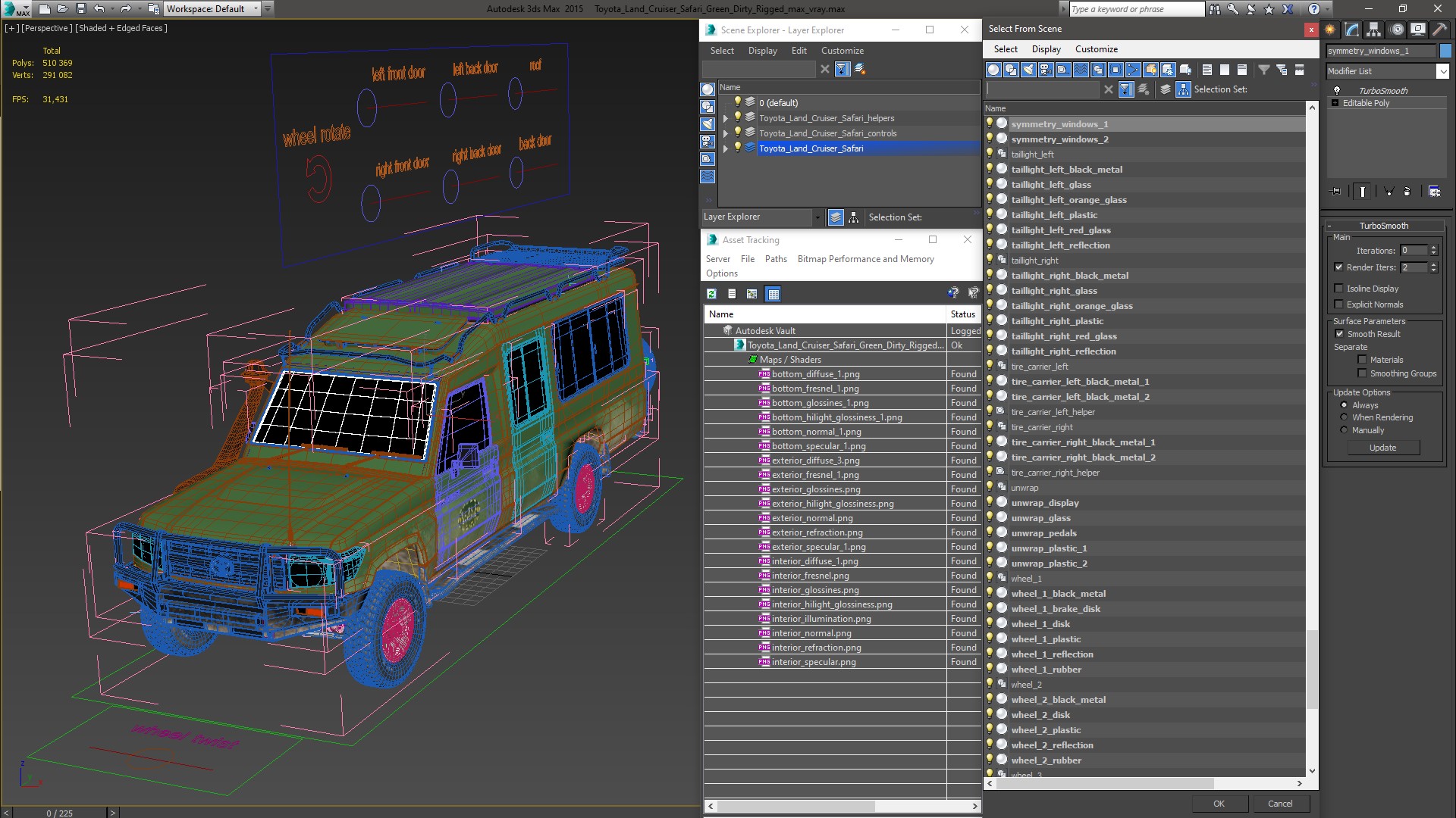 3D model Toyota Land Cruiser Safari Green Dirty Rigged