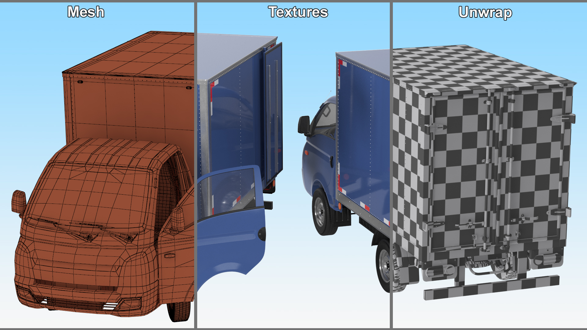 3D Asian Mini Truck Refrigerator Blue Rigged