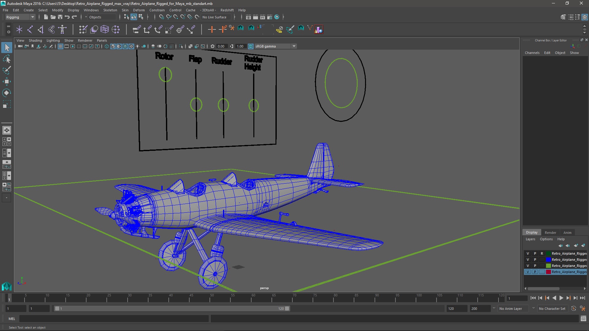 3D model Retro Airplane Rigged for Maya