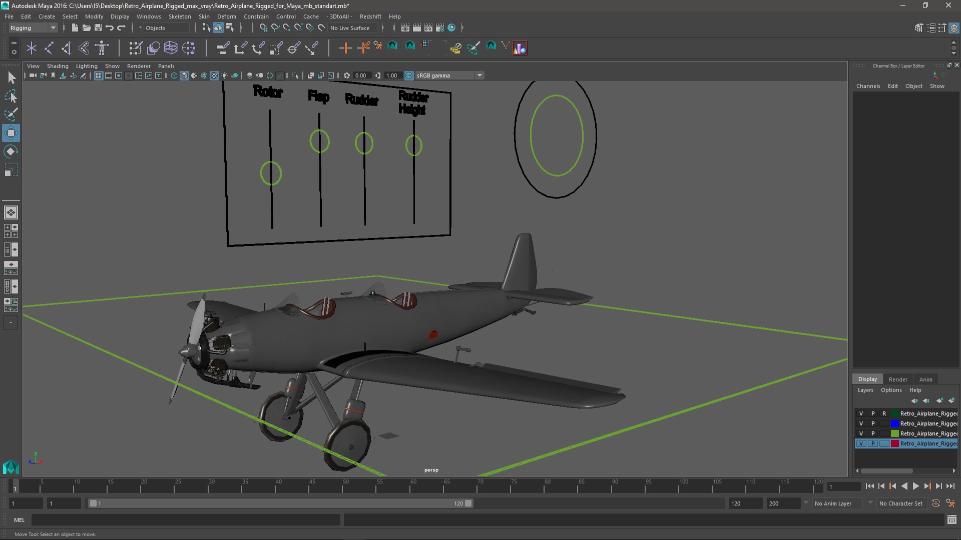 3D model Retro Airplane Rigged for Maya