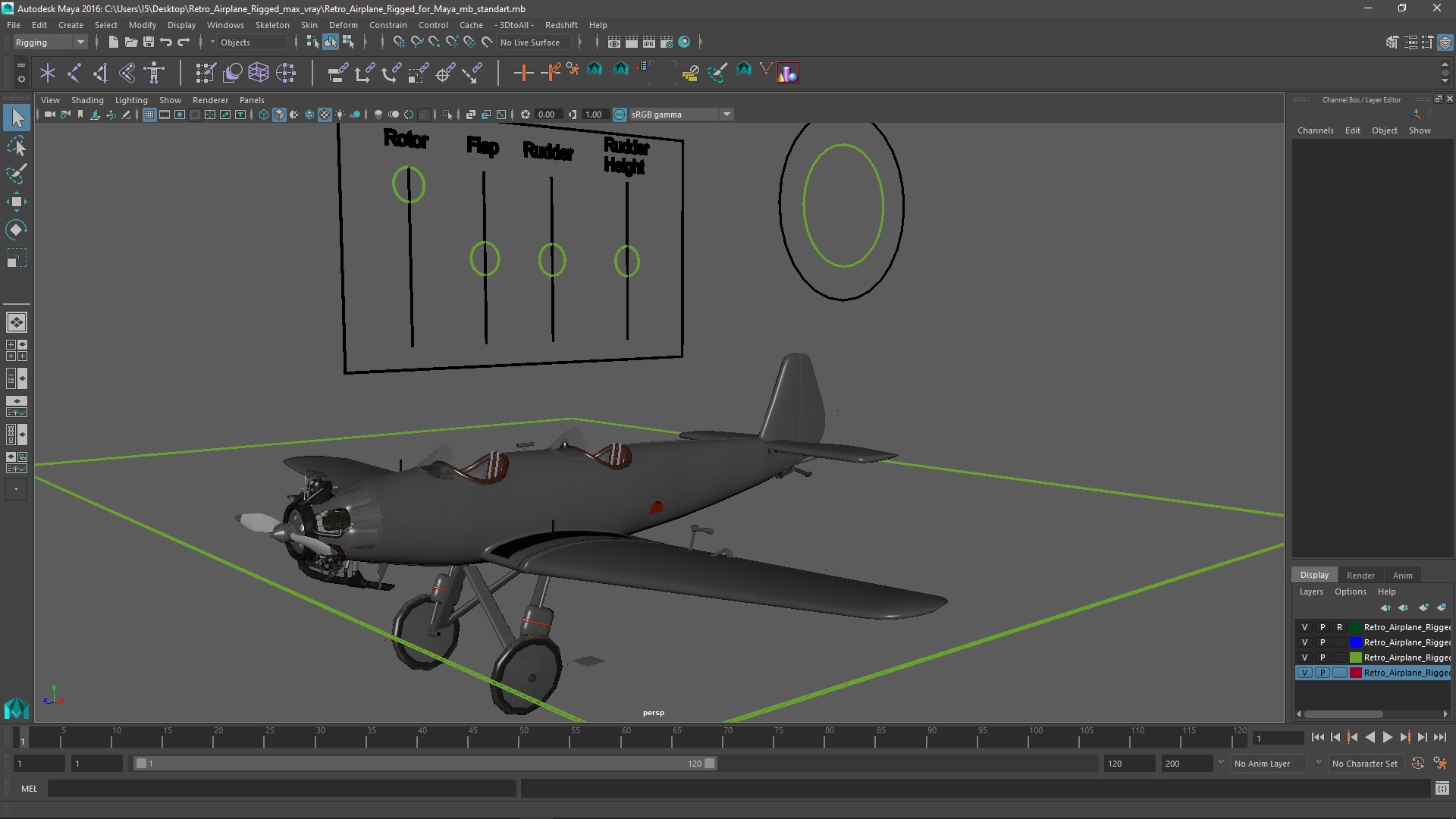 3D model Retro Airplane Rigged for Maya