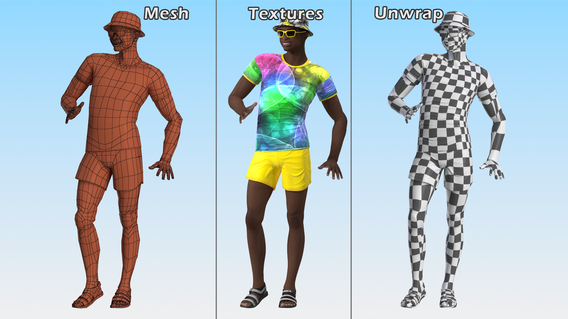 Dark Skin Teenager Beach Style Standing Pose 3D model