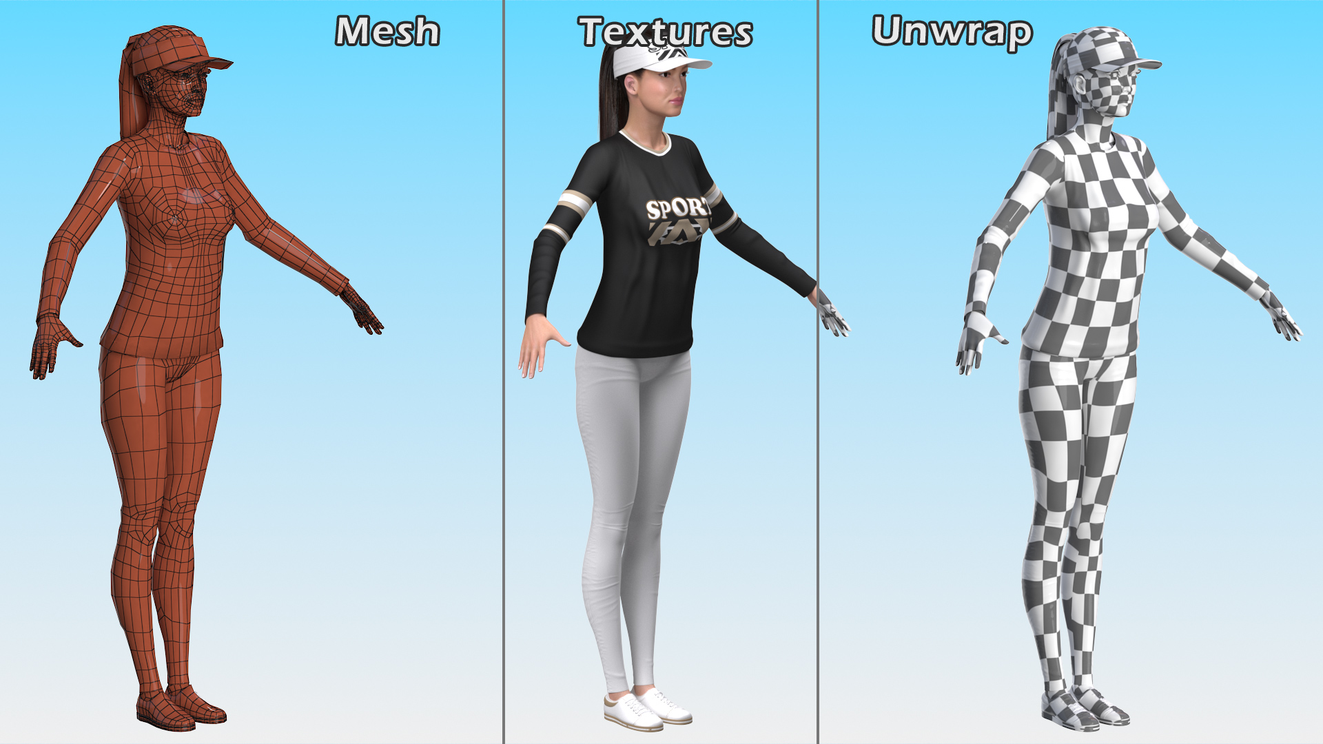 Asian Woman in Sportswear Rigged 3D