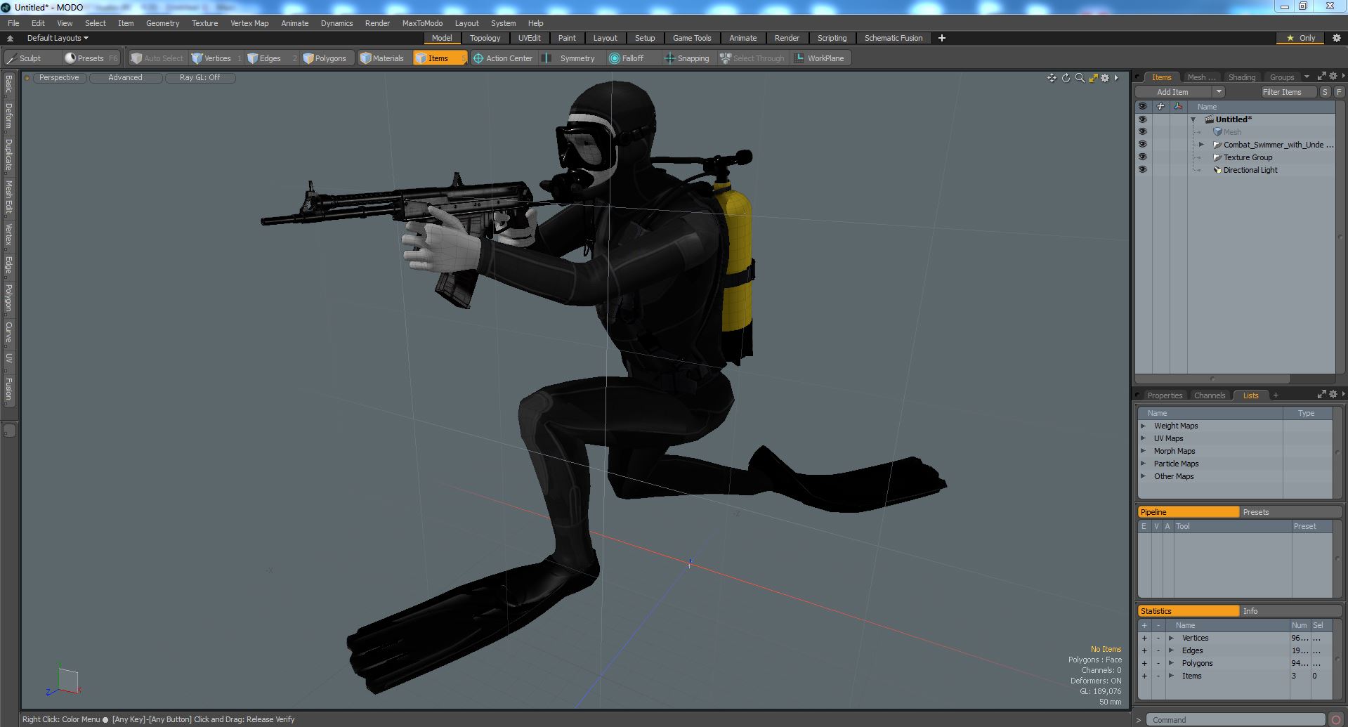 3D model Combat Swimmer with Underwater Rifle APS