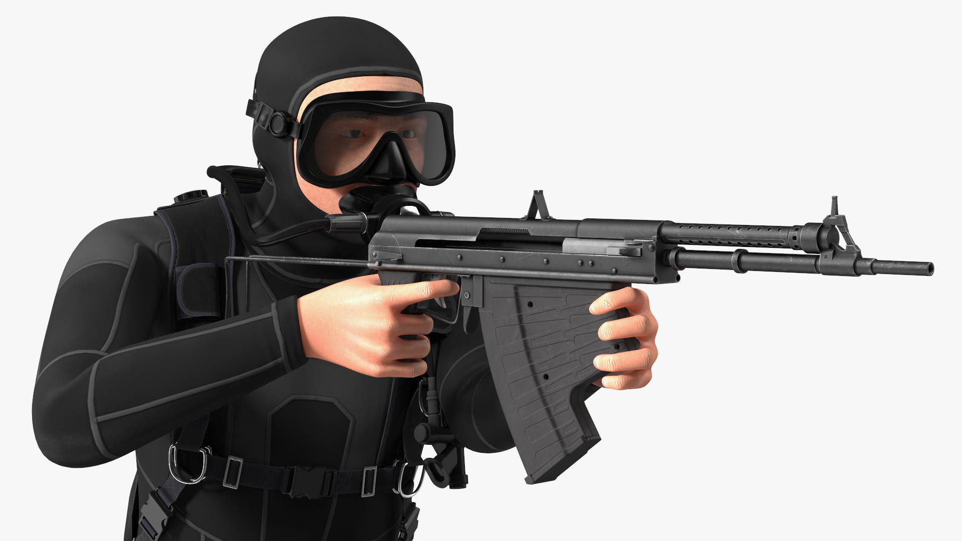 3D model Combat Swimmer with Underwater Rifle APS