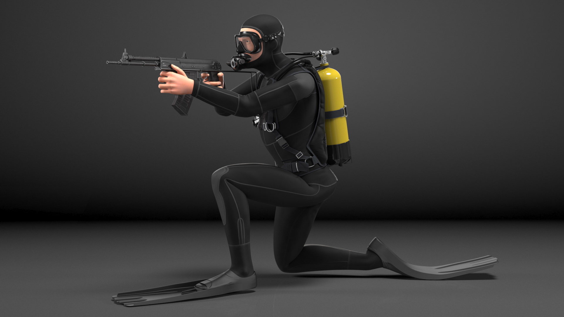 3D model Combat Swimmer with Underwater Rifle APS