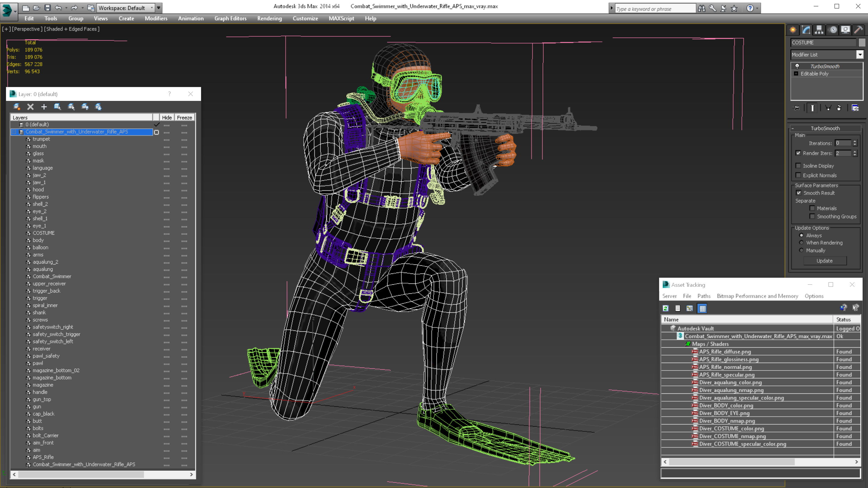 3D model Combat Swimmer with Underwater Rifle APS