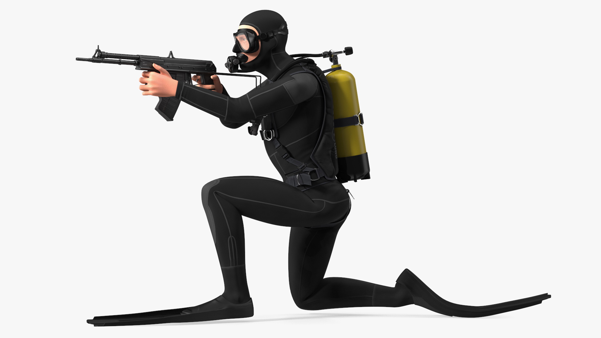 3D model Combat Swimmer with Underwater Rifle APS