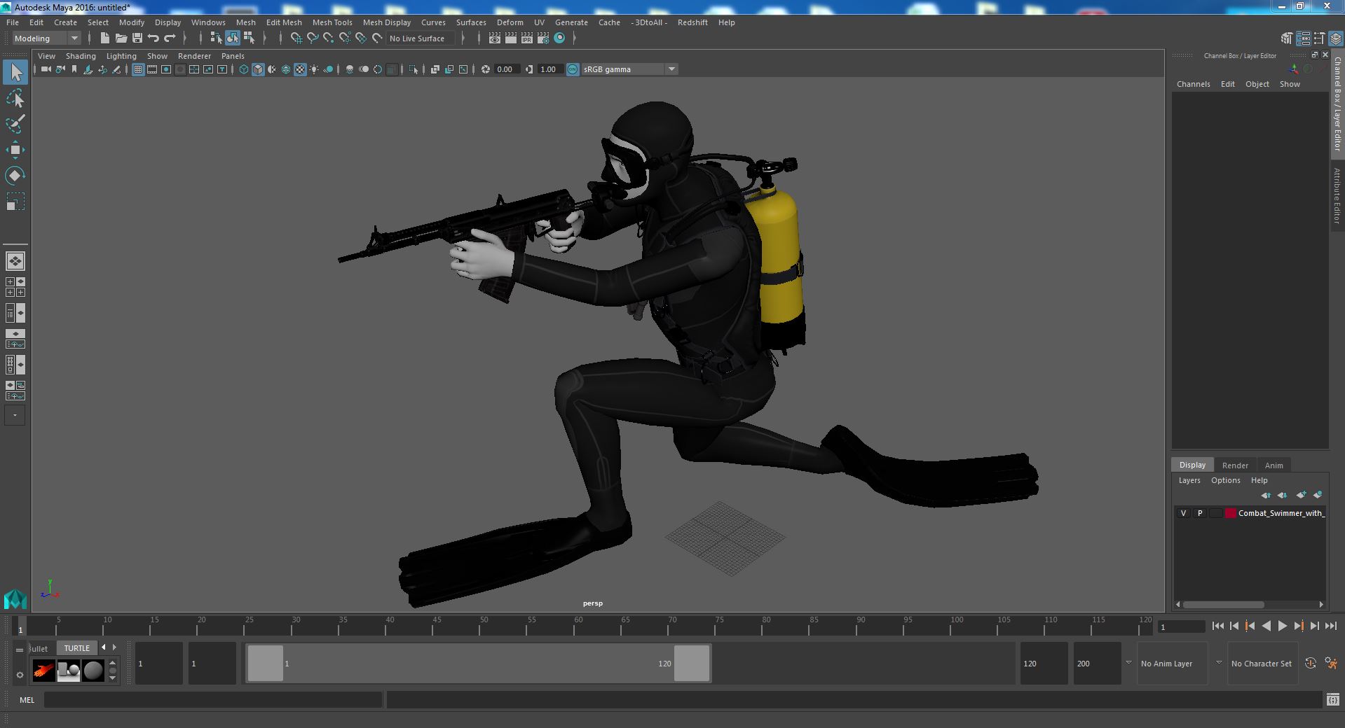 3D model Combat Swimmer with Underwater Rifle APS