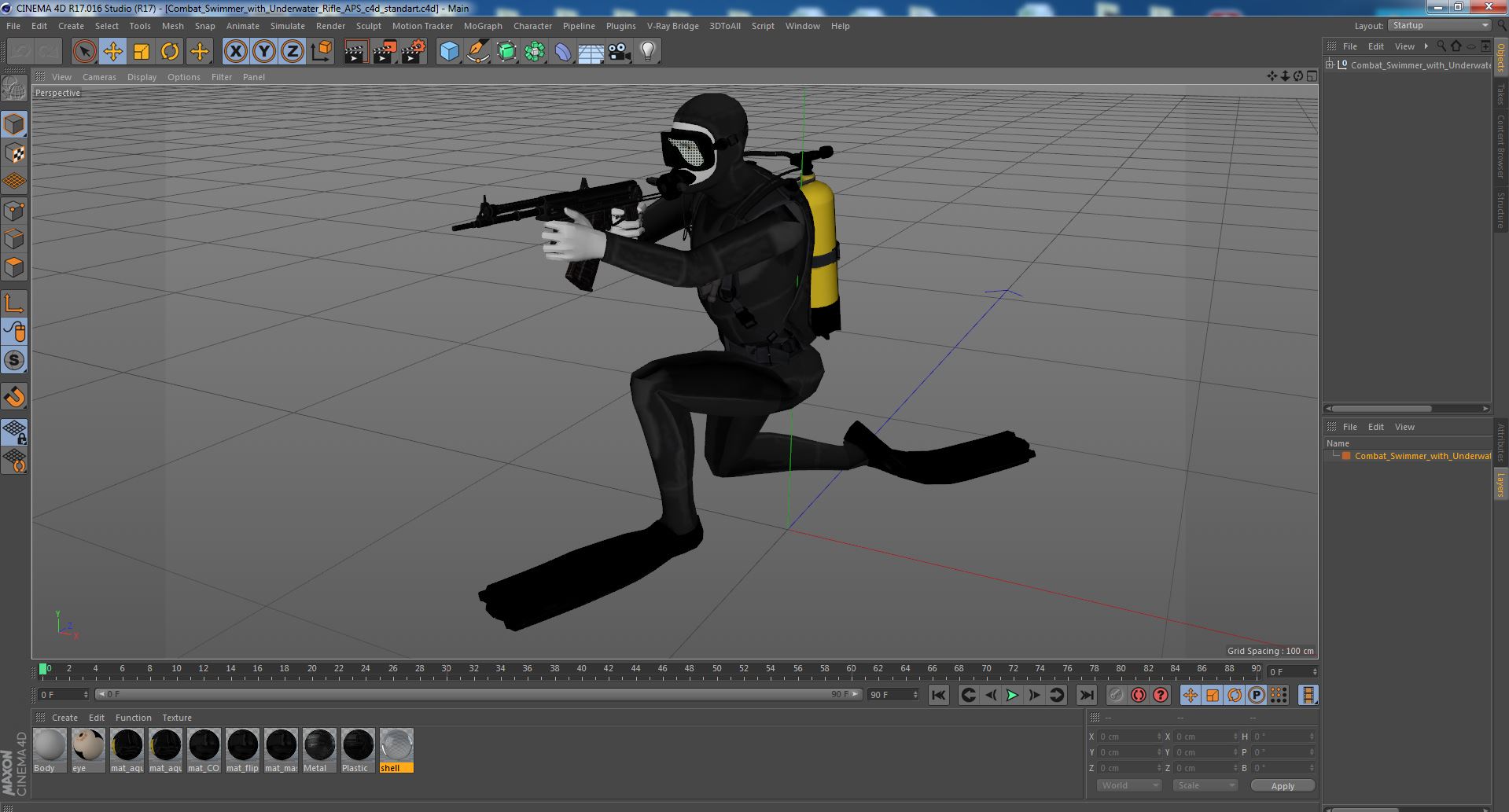 3D model Combat Swimmer with Underwater Rifle APS