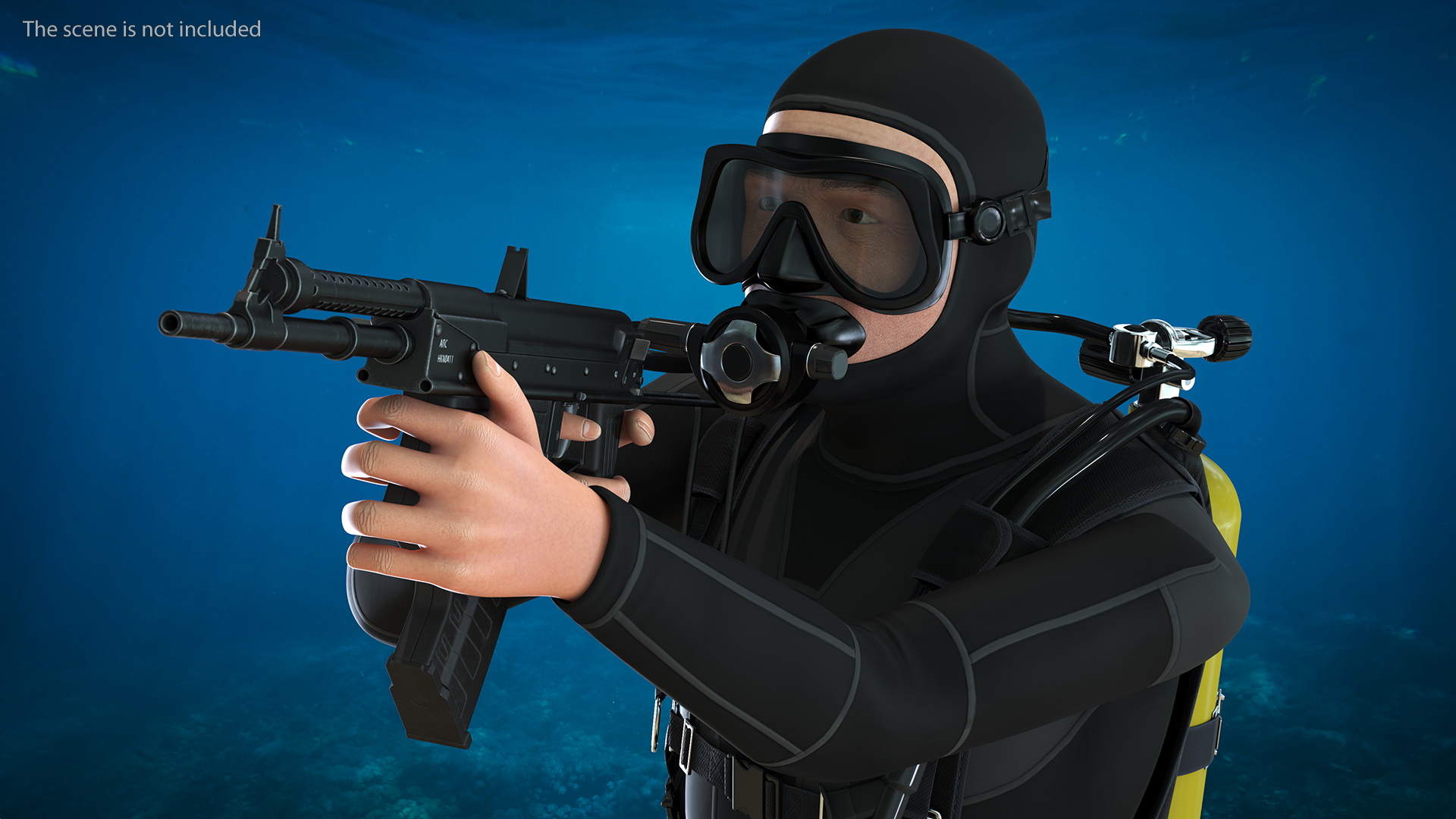 3D model Combat Swimmer with Underwater Rifle APS