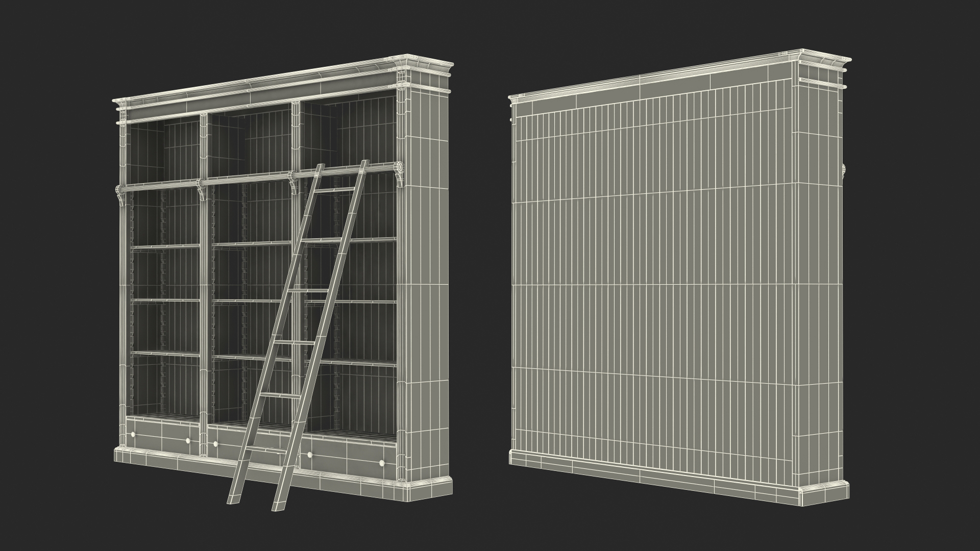 3D model Wood Bookcase with Ladder