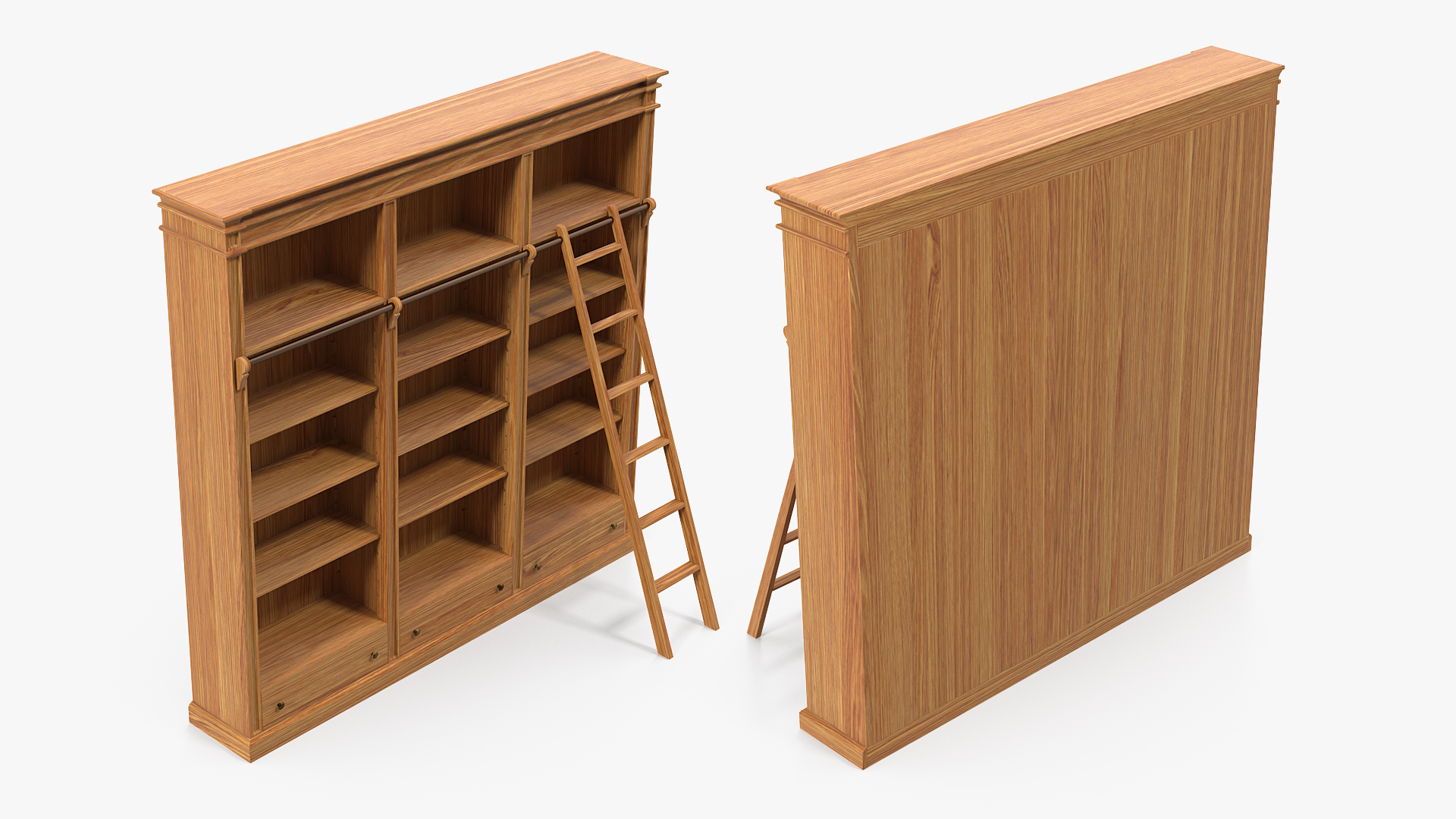 3D model Wood Bookcase with Ladder