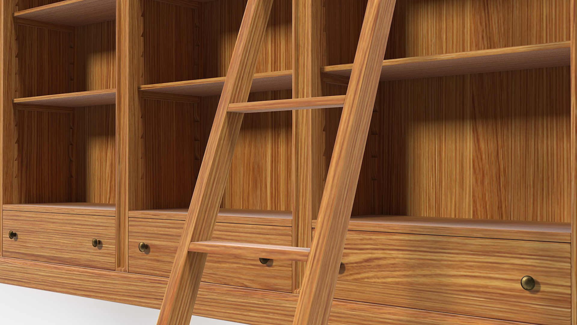 3D model Wood Bookcase with Ladder