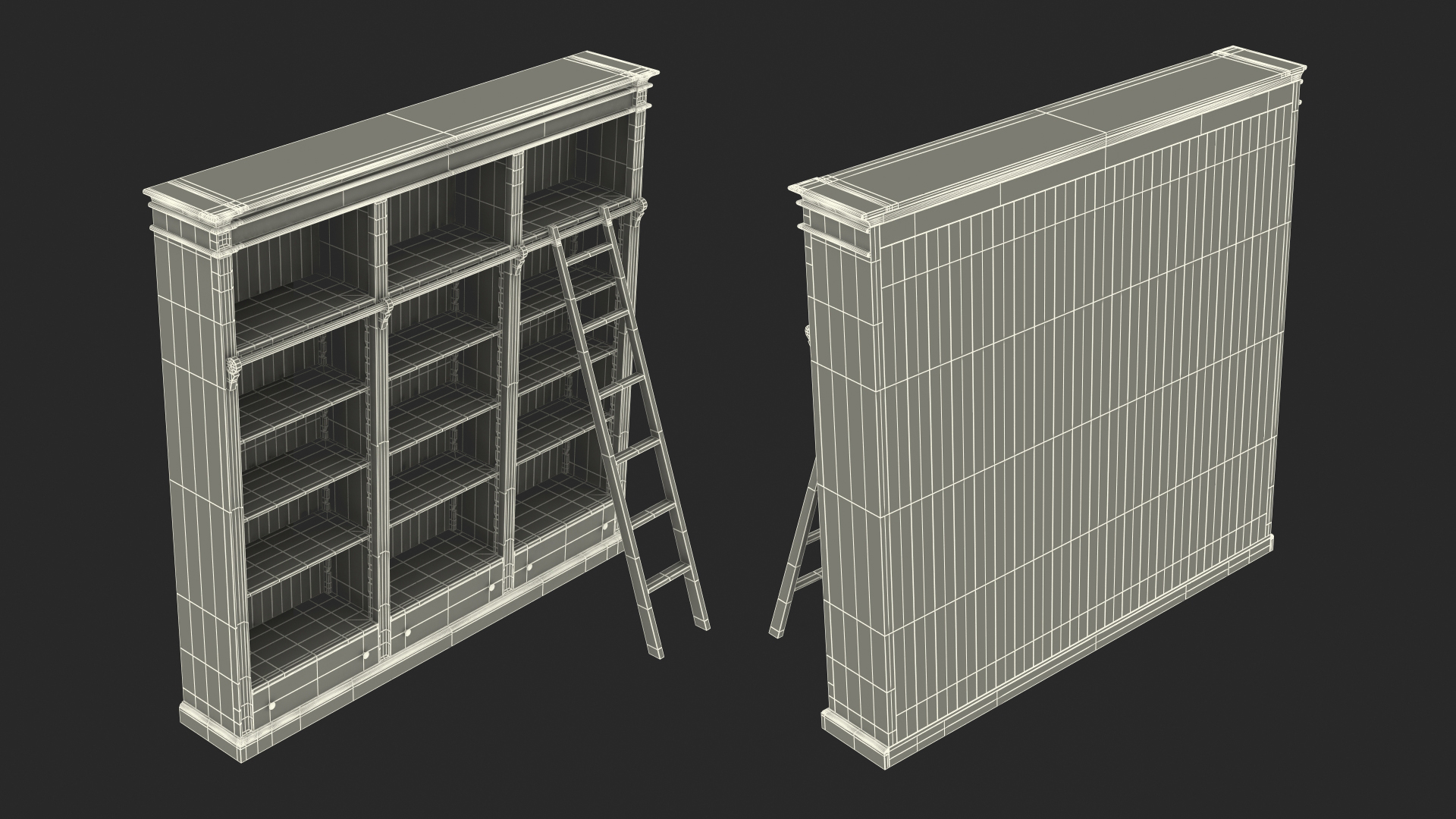 3D model Wood Bookcase with Ladder