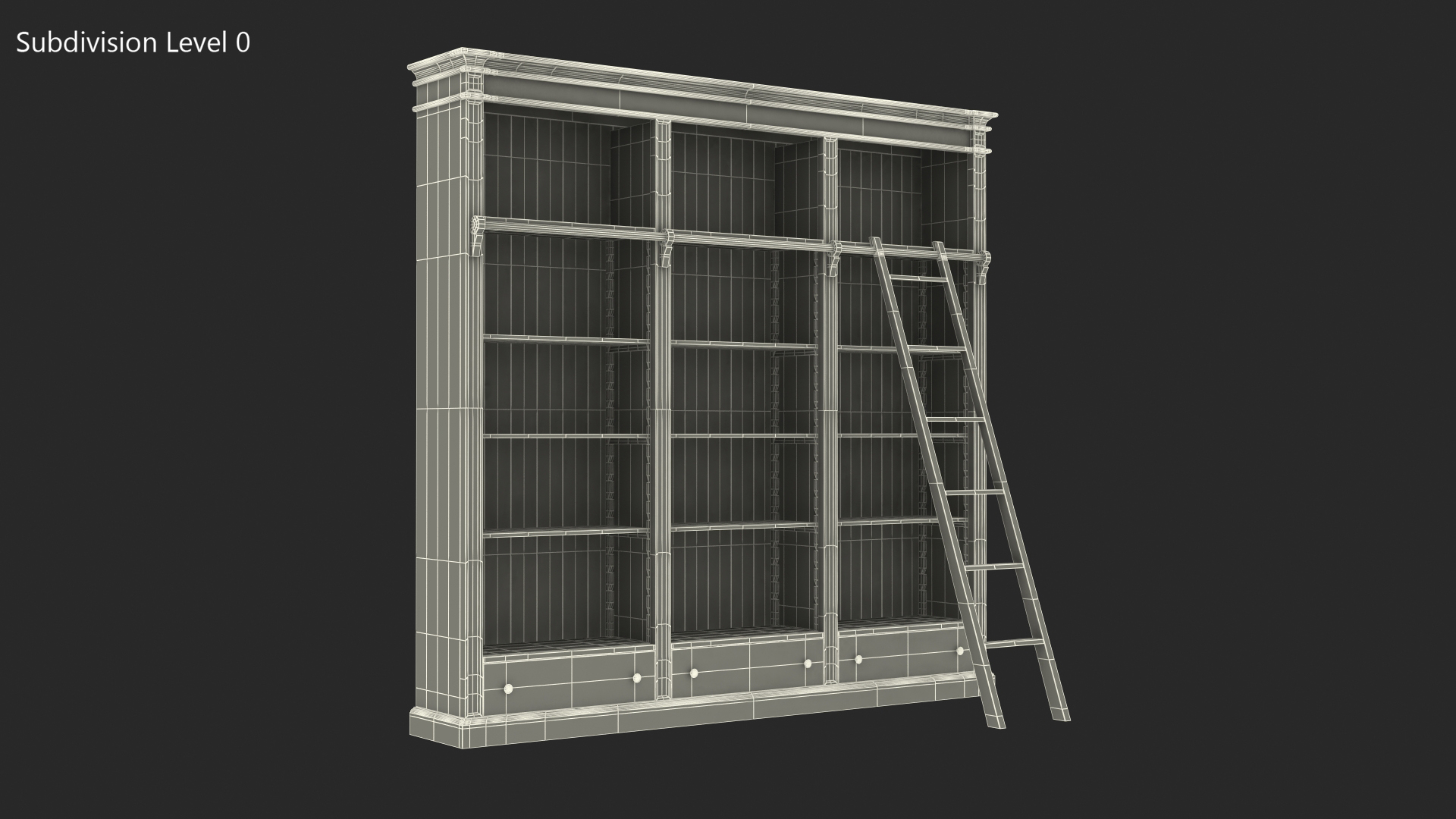 3D model Wood Bookcase with Ladder