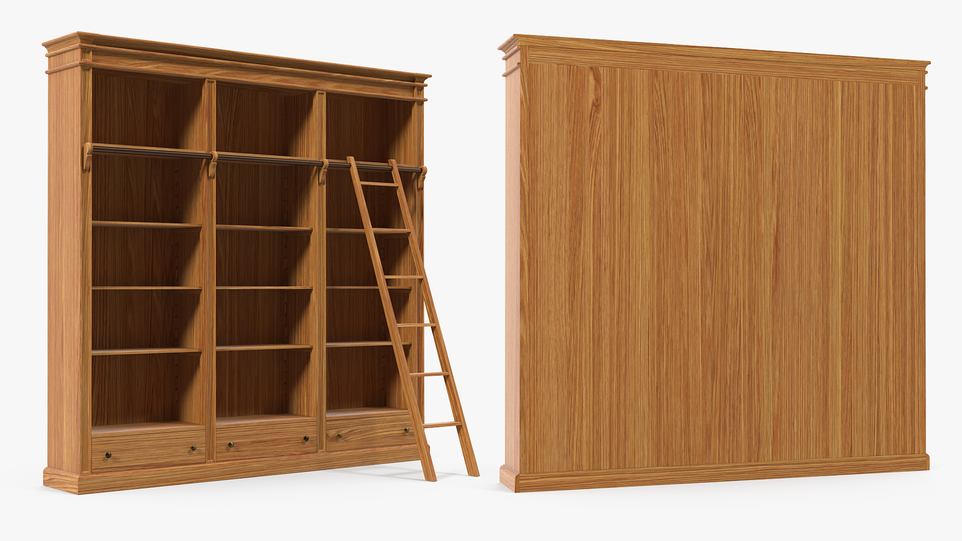 3D model Wood Bookcase with Ladder