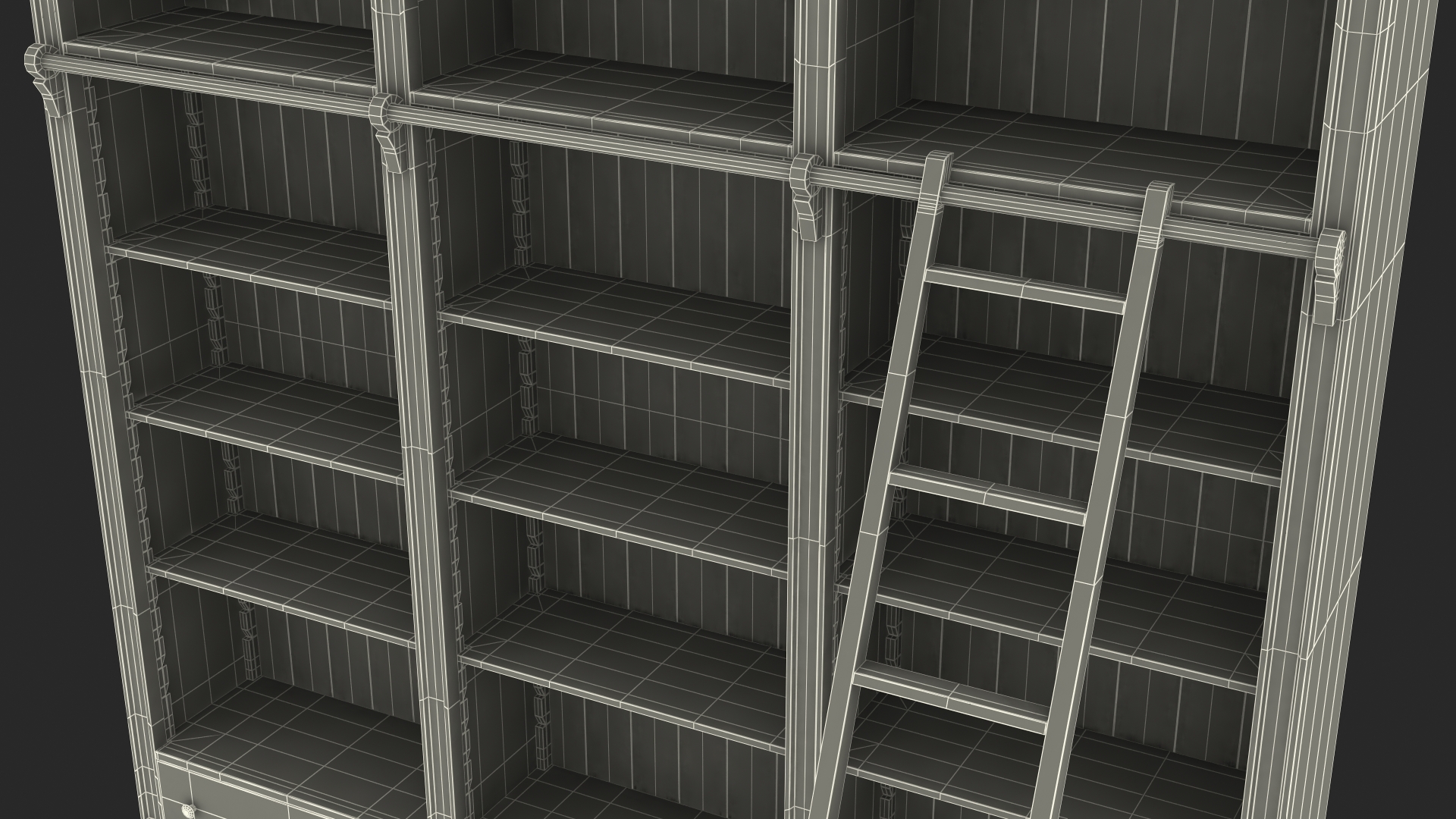 3D model Wood Bookcase with Ladder