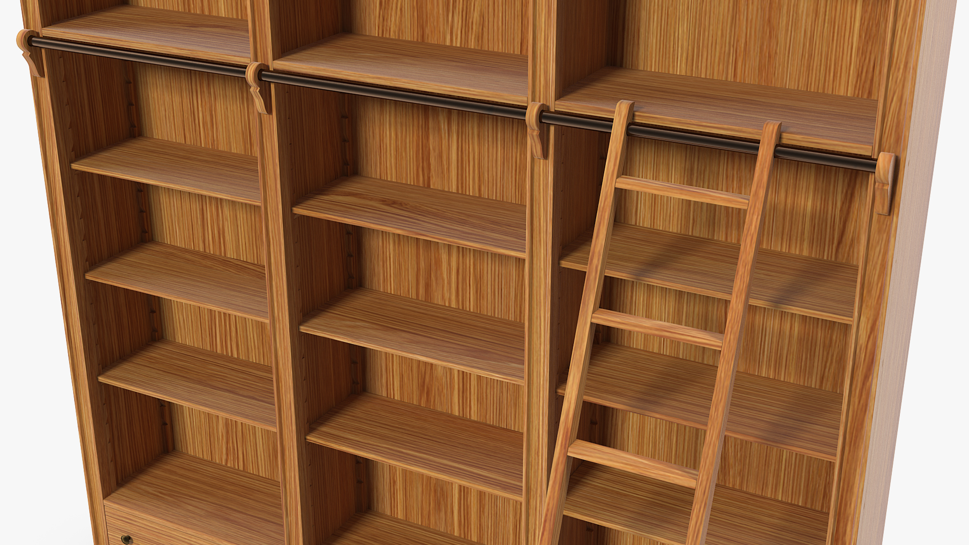 3D model Wood Bookcase with Ladder