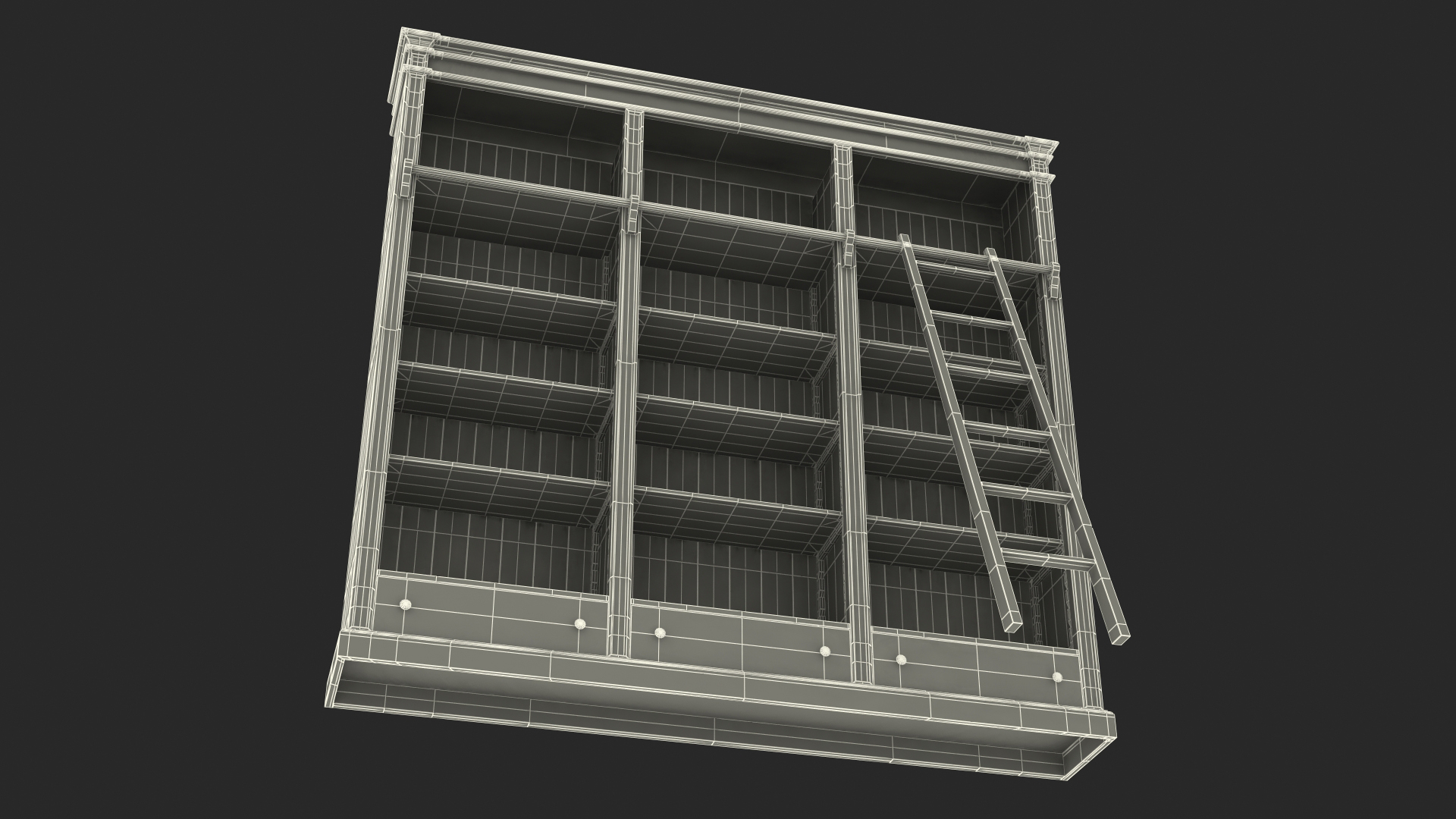 3D model Wood Bookcase with Ladder