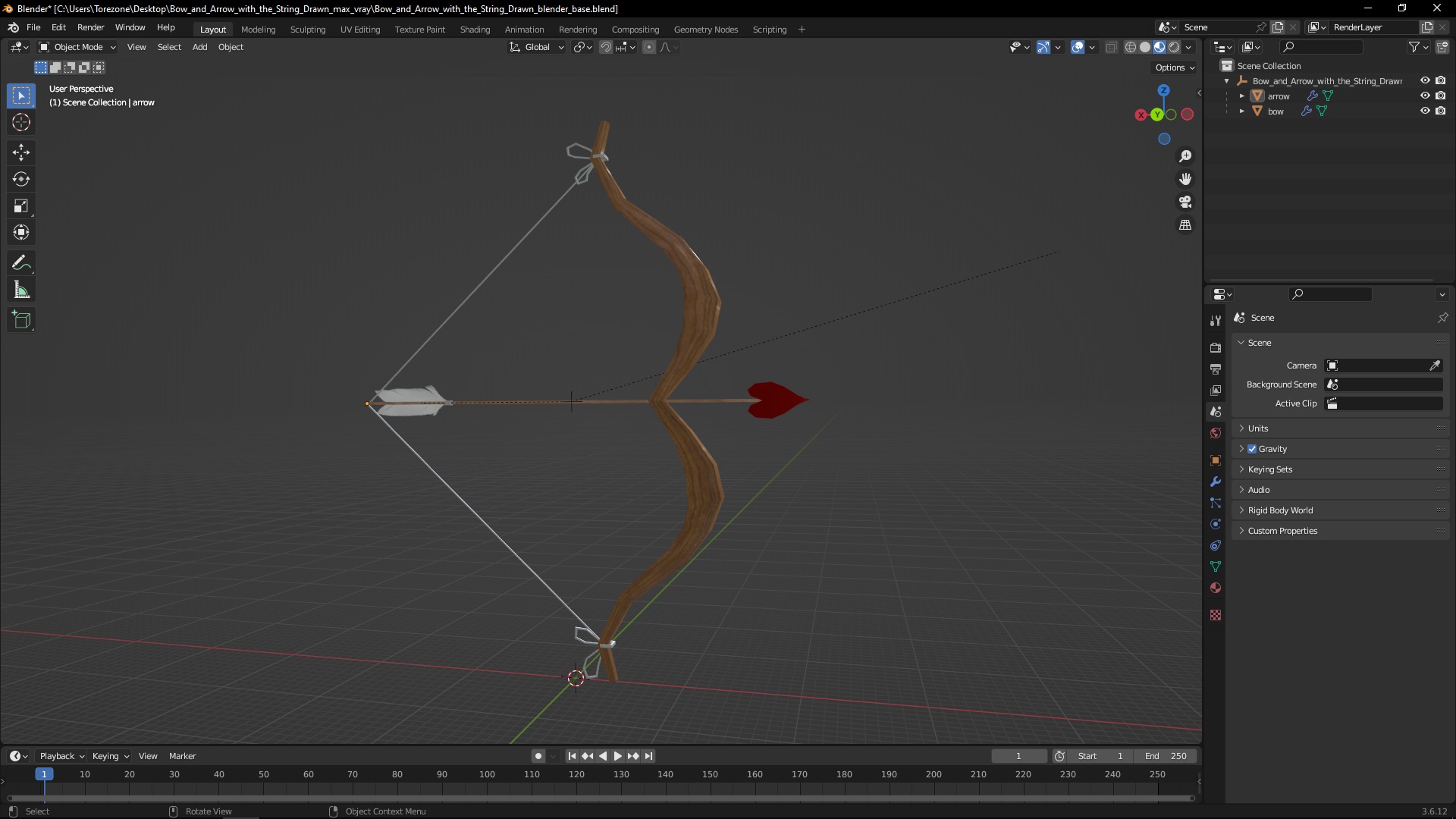 3D model Bow and Arrow with the String Drawn