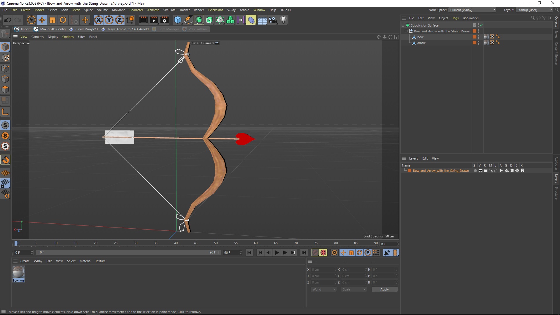 3D model Bow and Arrow with the String Drawn